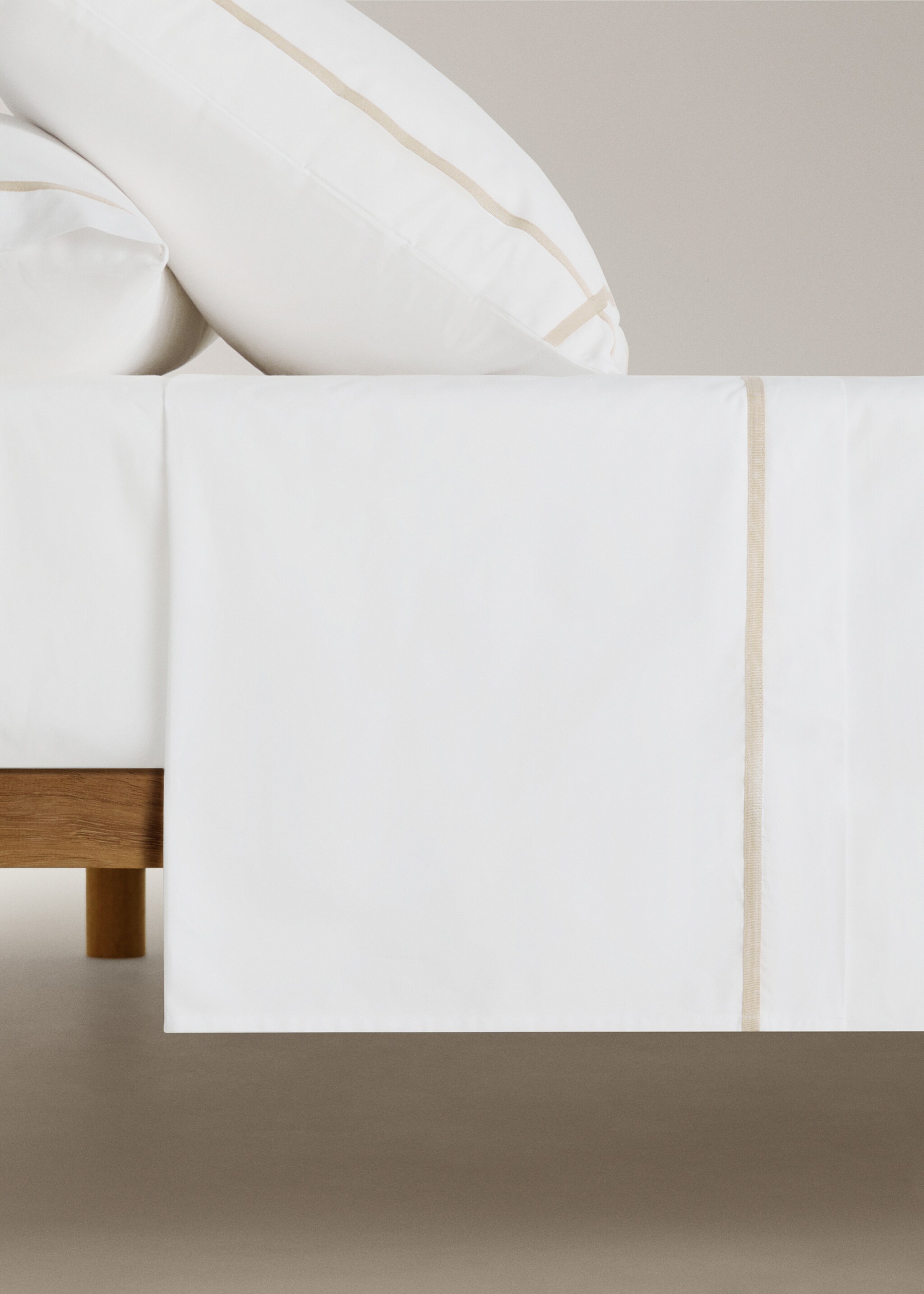 200-thread count percale cotton top sheet for 90 cm bed - Article without model, Beige. Ref: 17031549-00.