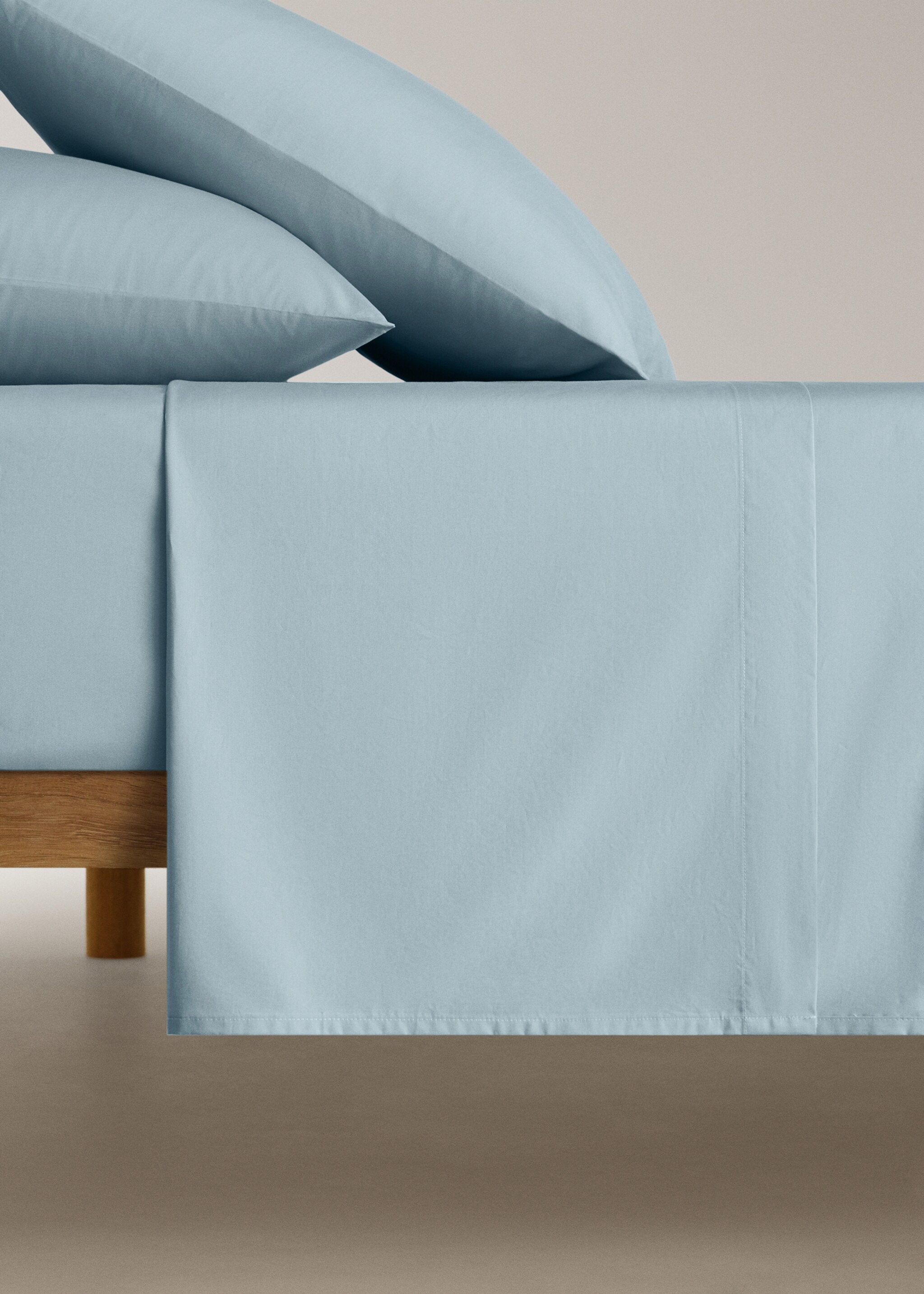 Percale cotton flat sheet King bed - Article without model, Blue. Ref: 17031555-00.