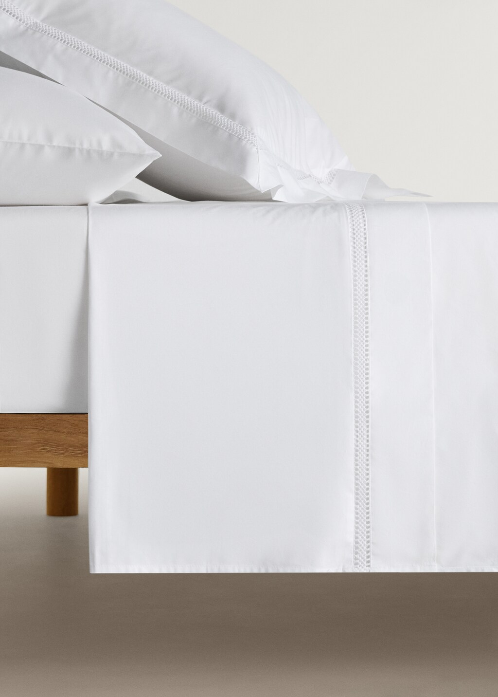 Cotton percale top sheet with inserts for 135/140 cm bed