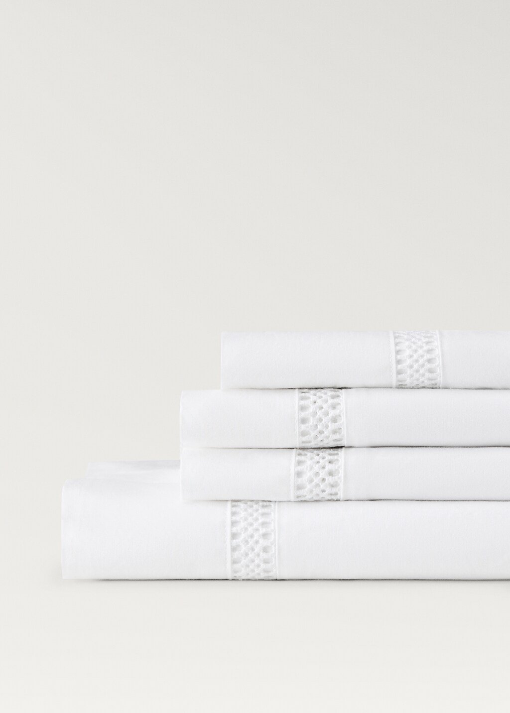 Cotton percale top sheet with inserts for 135/140 cm bed