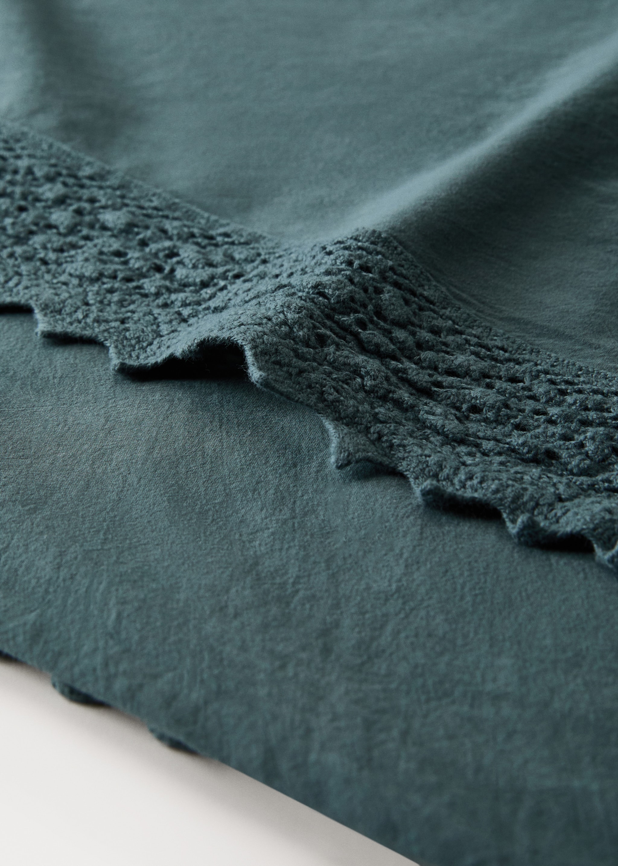 Drap plat percale de coton lavé dentelle lit 180/200 cm - Détail de l'article 1, Bleu encre. Ref: 17031598-00.