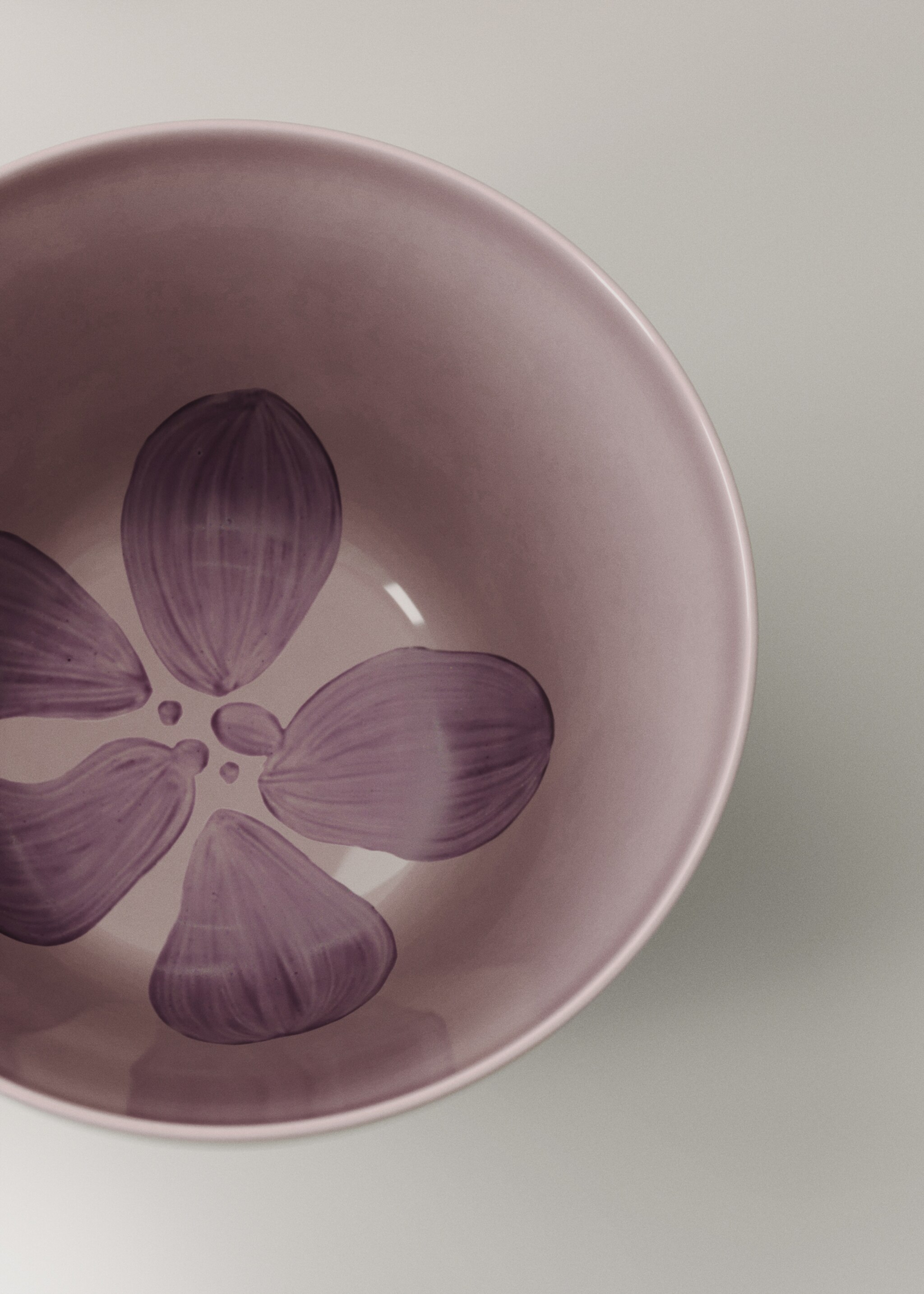 Stoneware bowl with hand-painted design - Details of the article 1, Plum. Ref: 17032034-00.
