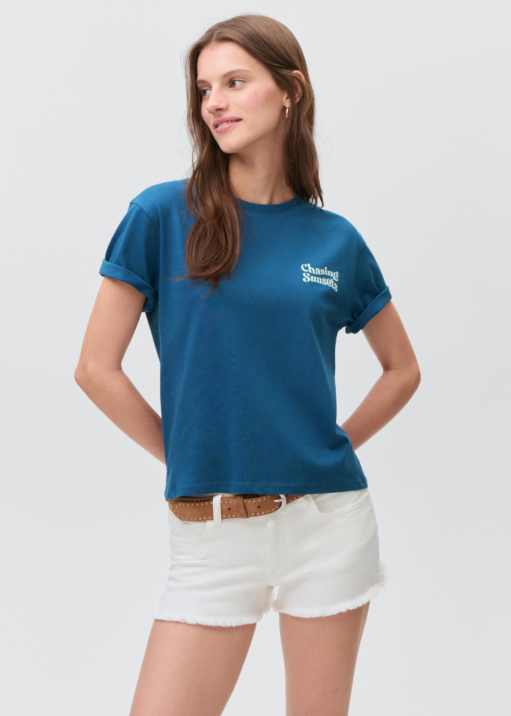 T-shirt algodão estampada - Plano médio