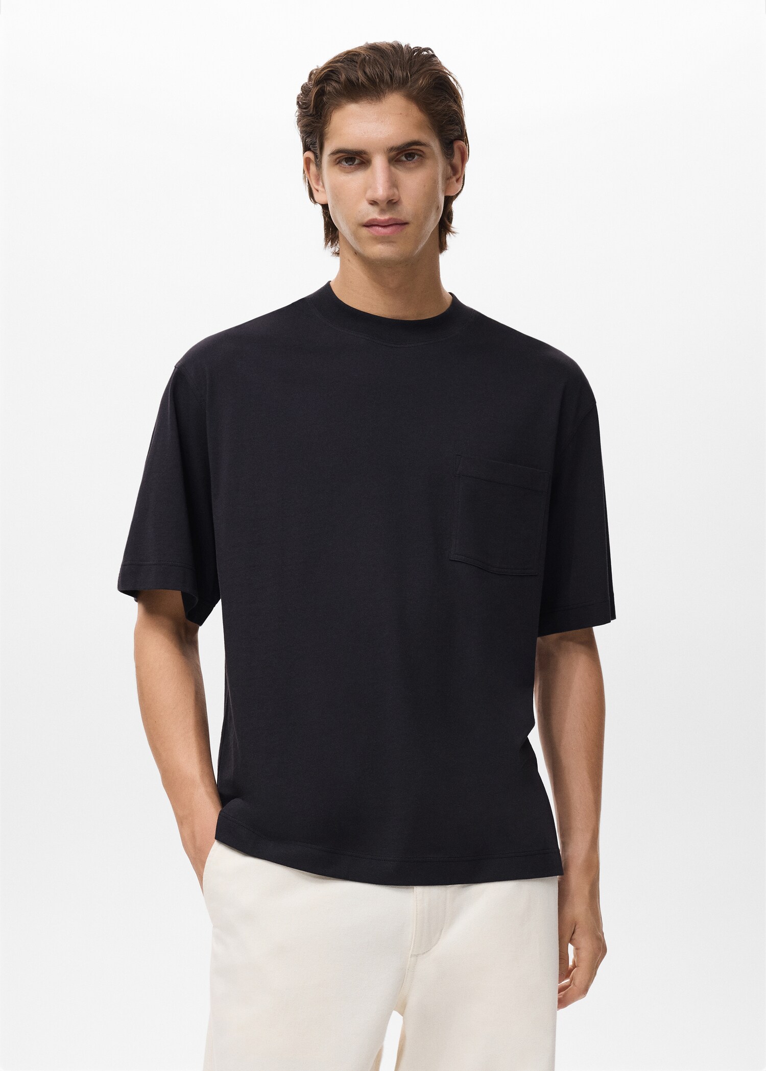 T-shirt 100% cotton boxy fit pocket - Medium plane