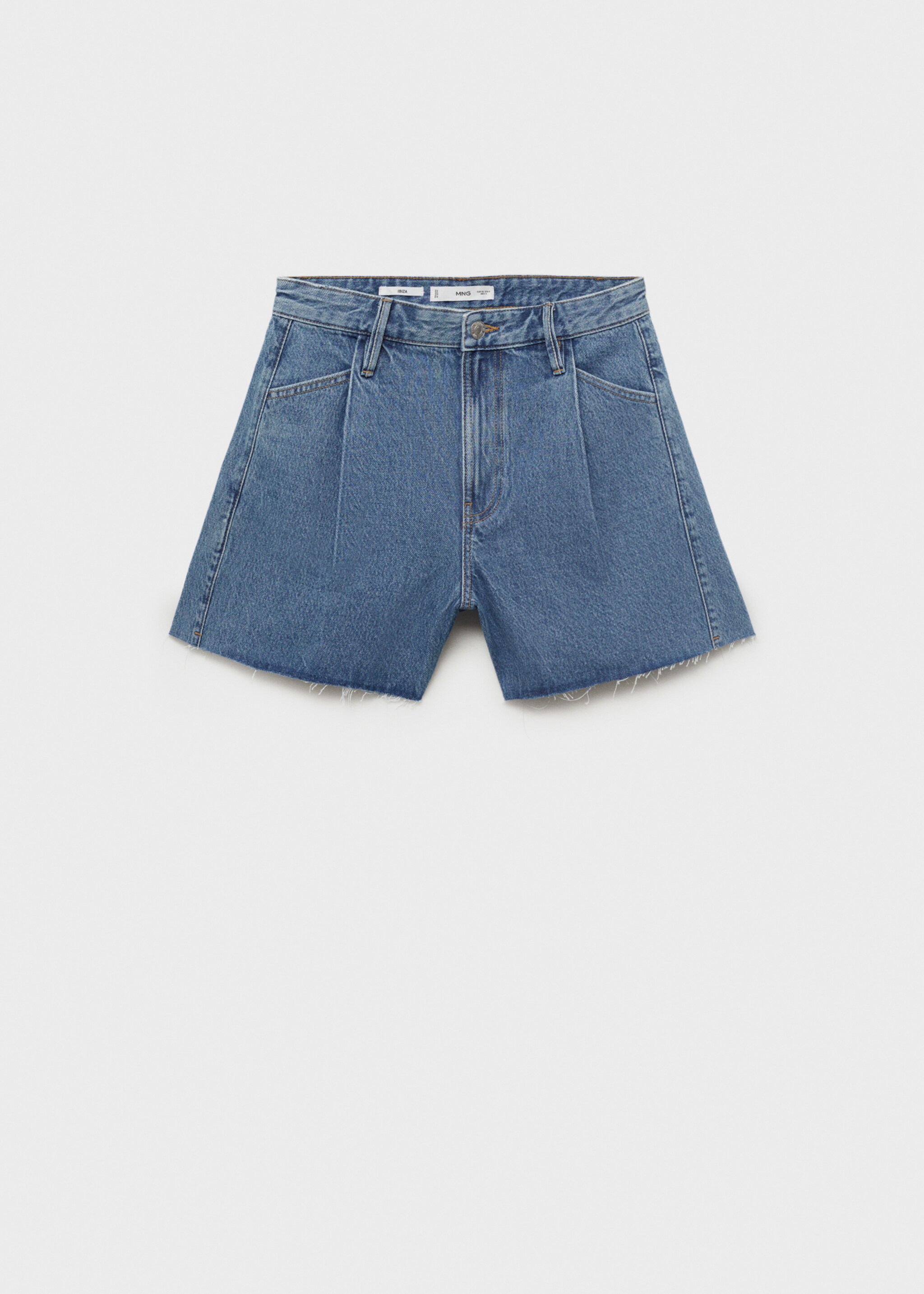 Denim shorts with frayed hem and pleats - Article without model