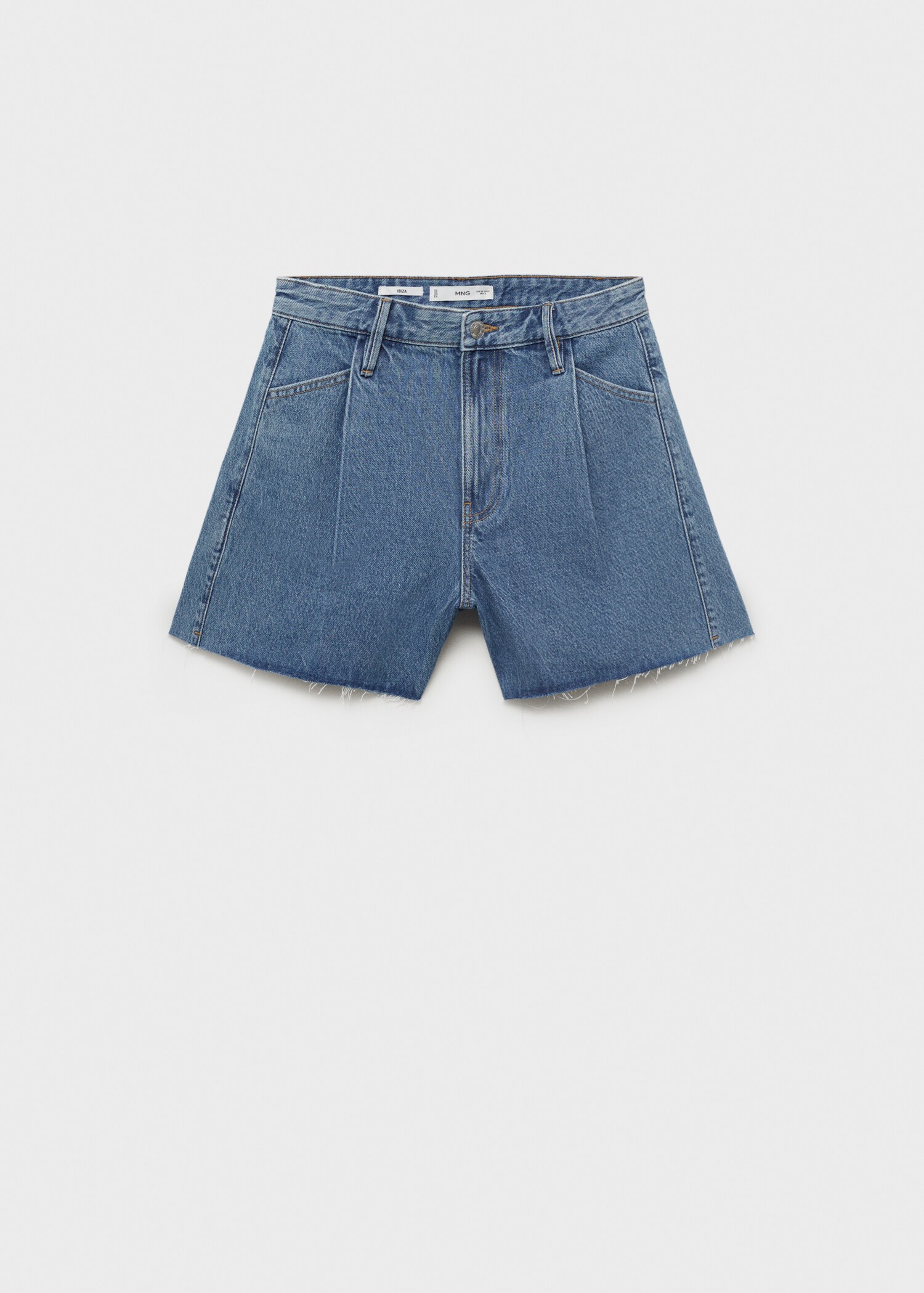 Denim shorts with frayed hem and pleats - Article without model