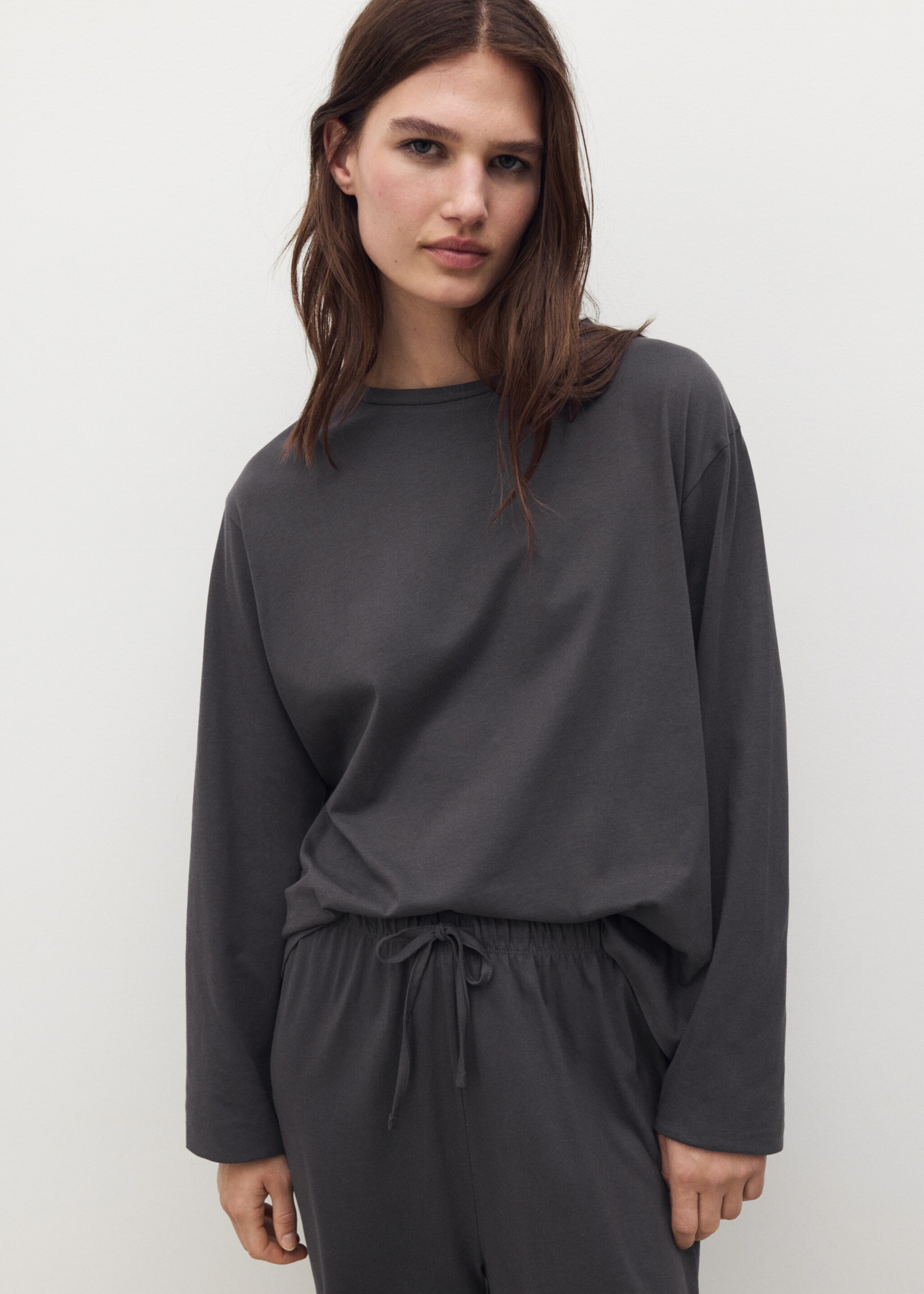 Two-piece plain cotton pajamas - Details of the article 1
