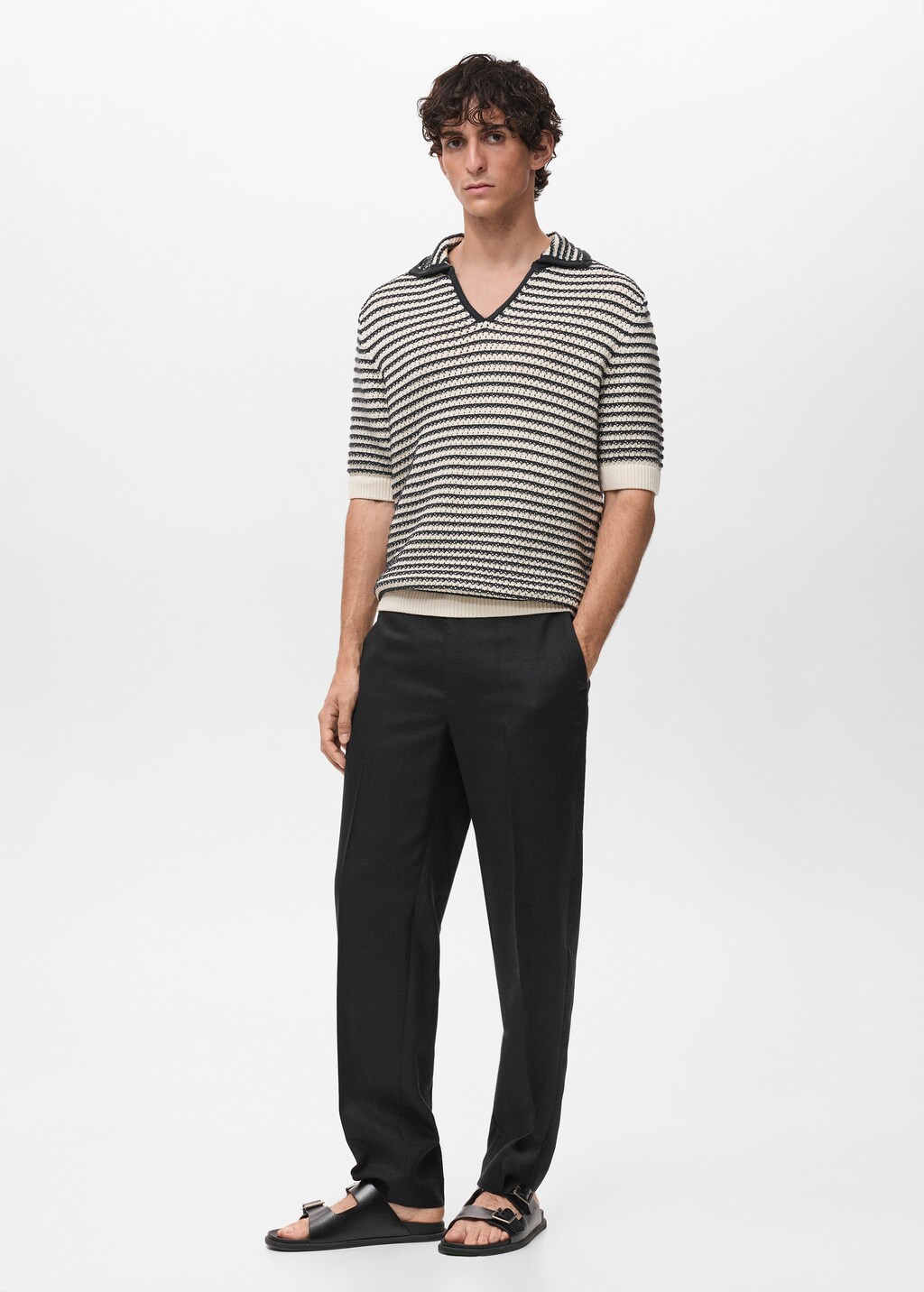 【MODERNIF】Viscose Stripe Open Collar Knit Textured Camp-collar Sweater-tee In Stripe For Men | J.Crew