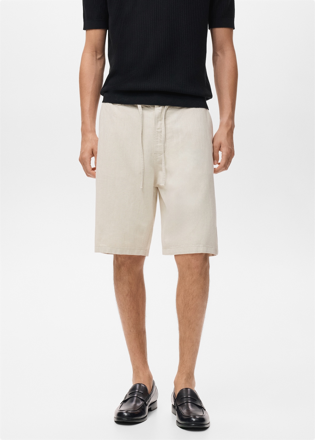 Linen-blend bermuda shorts with drawstring