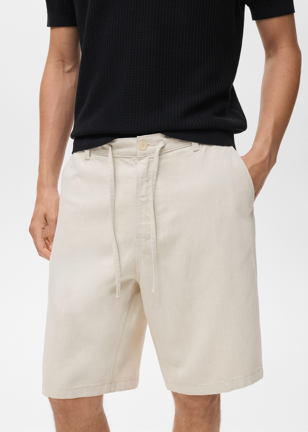 Linen-blend bermuda shorts with drawstring