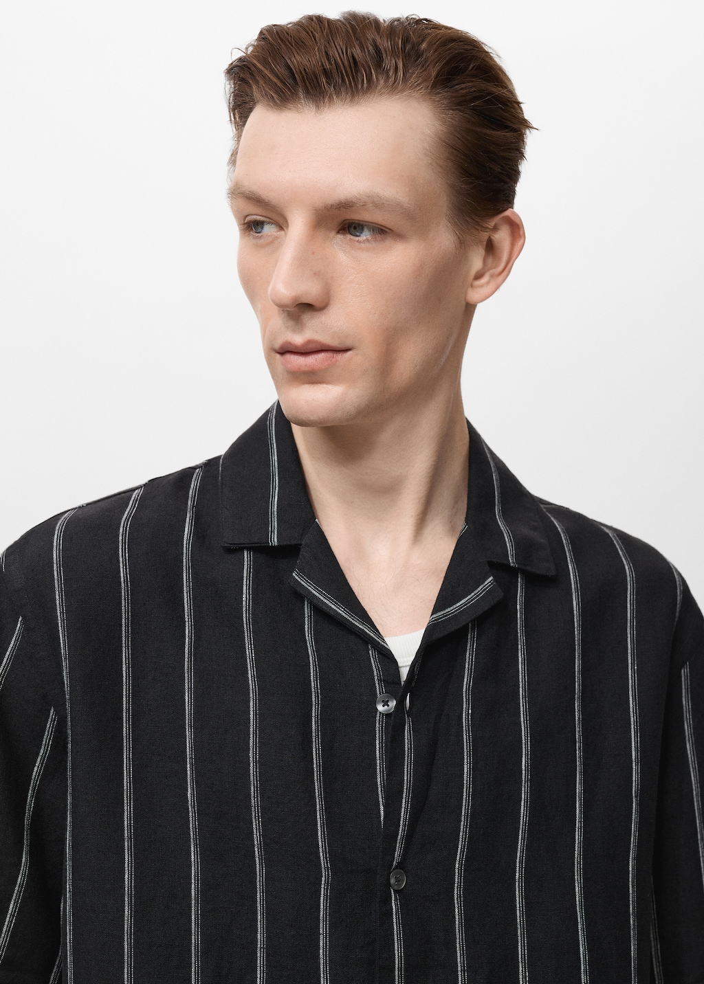 100% linen short-sleeve striped shirt