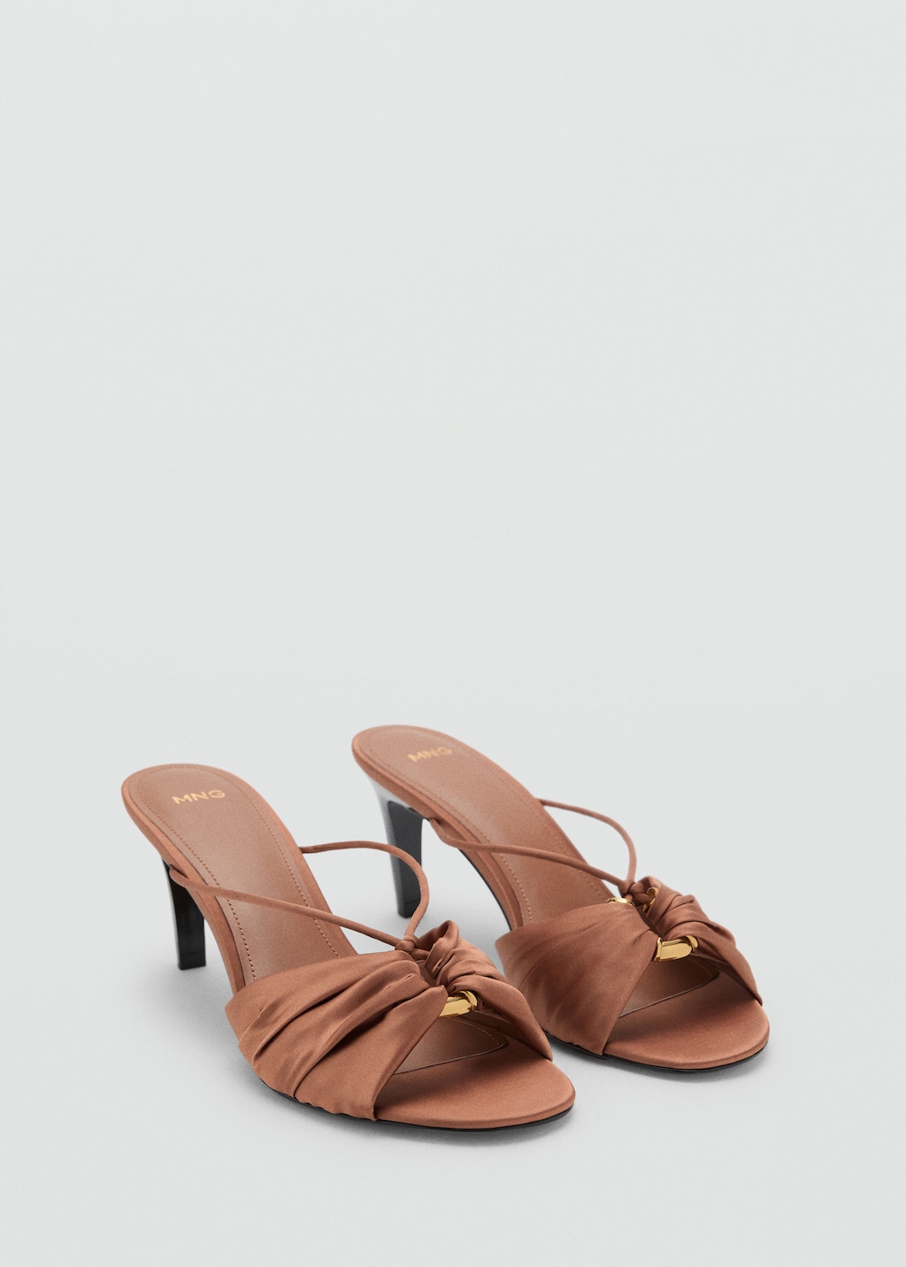 Satin high-heeled sandals with metallic embellishment