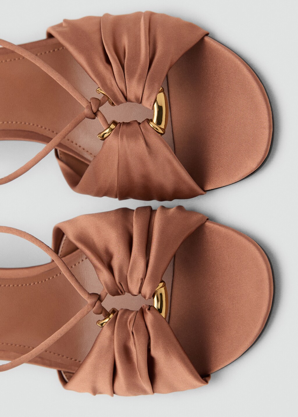 Satin high-heeled sandals with metallic embellishment