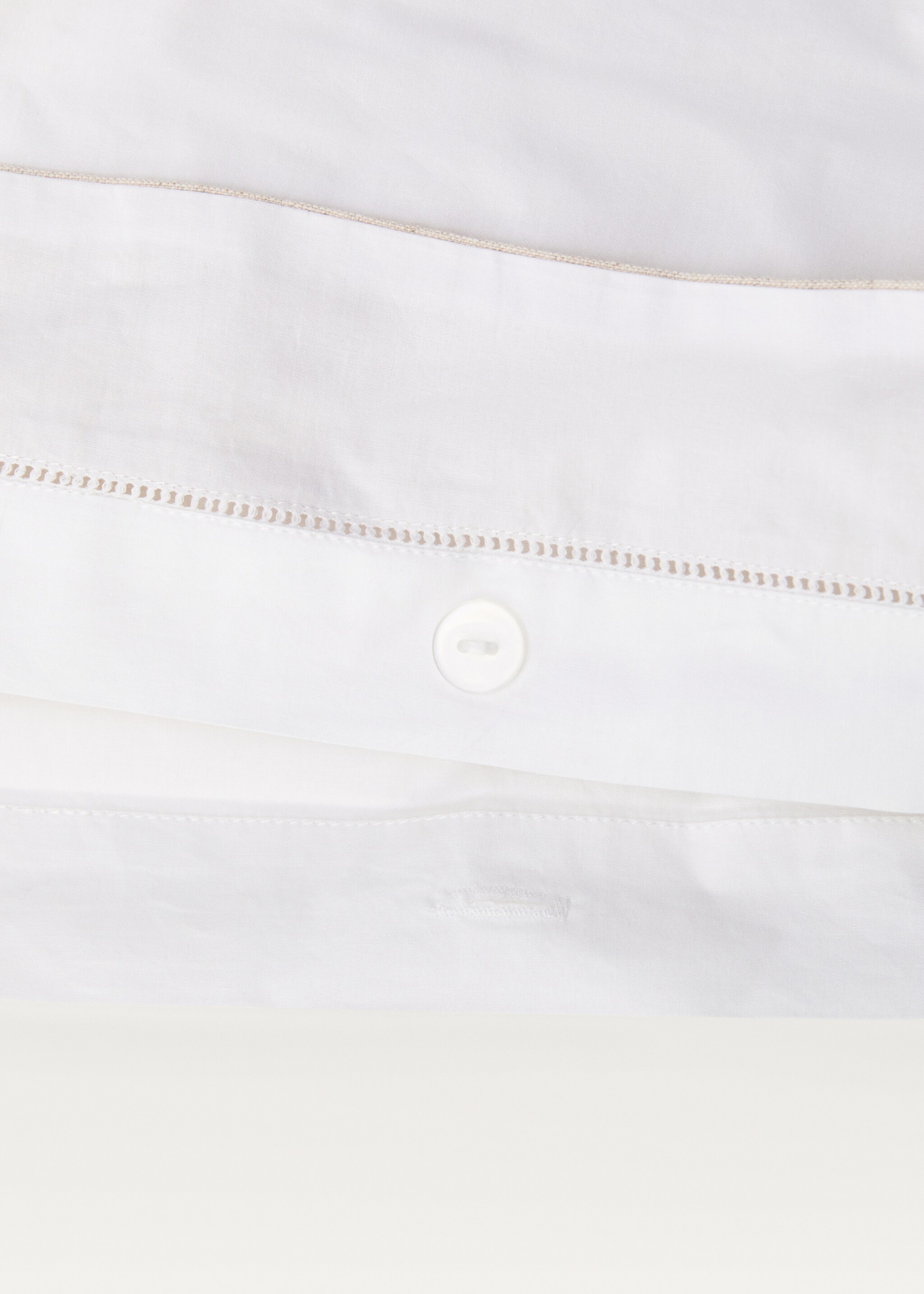 Percale cotton duvet cover with linen trim Queen bed - Details of the article 3, White. Ref: 17033308-00.