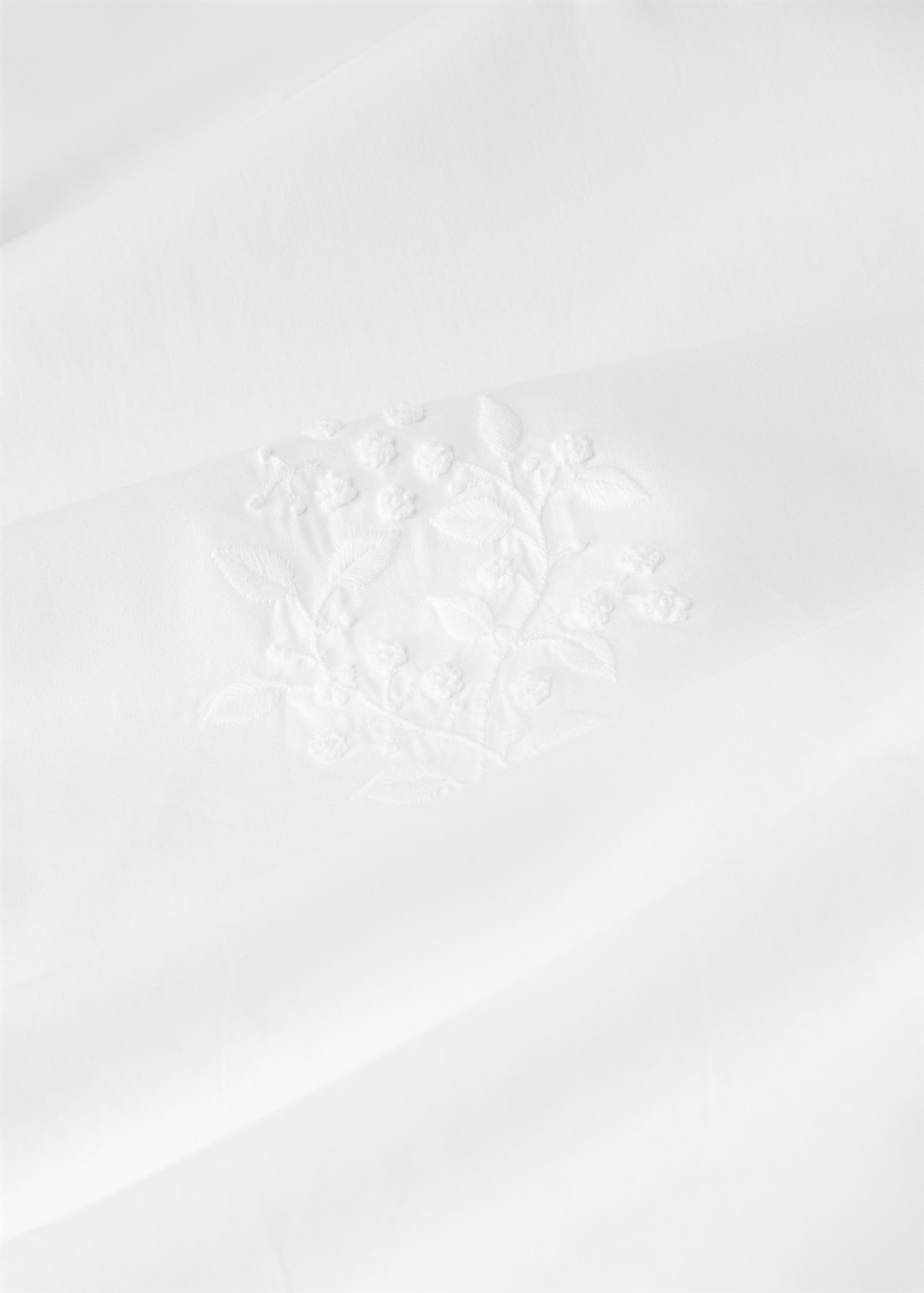 Funda nórdica algodón percal bordado flor cama 90 cm - Plano medio, Blanco. Ref: 17033310-00.