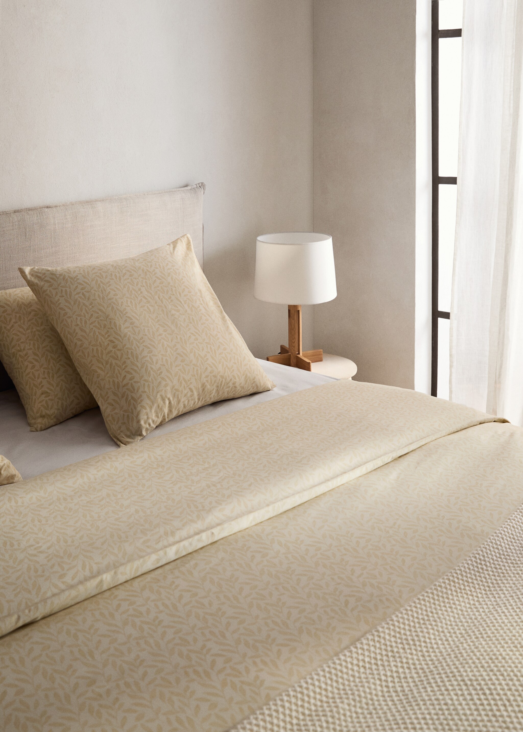 Percale cotton duvet cover with leaf print for 150/160 cm bed - Details of the article 7, Vanilla. Ref: 17033816-00.