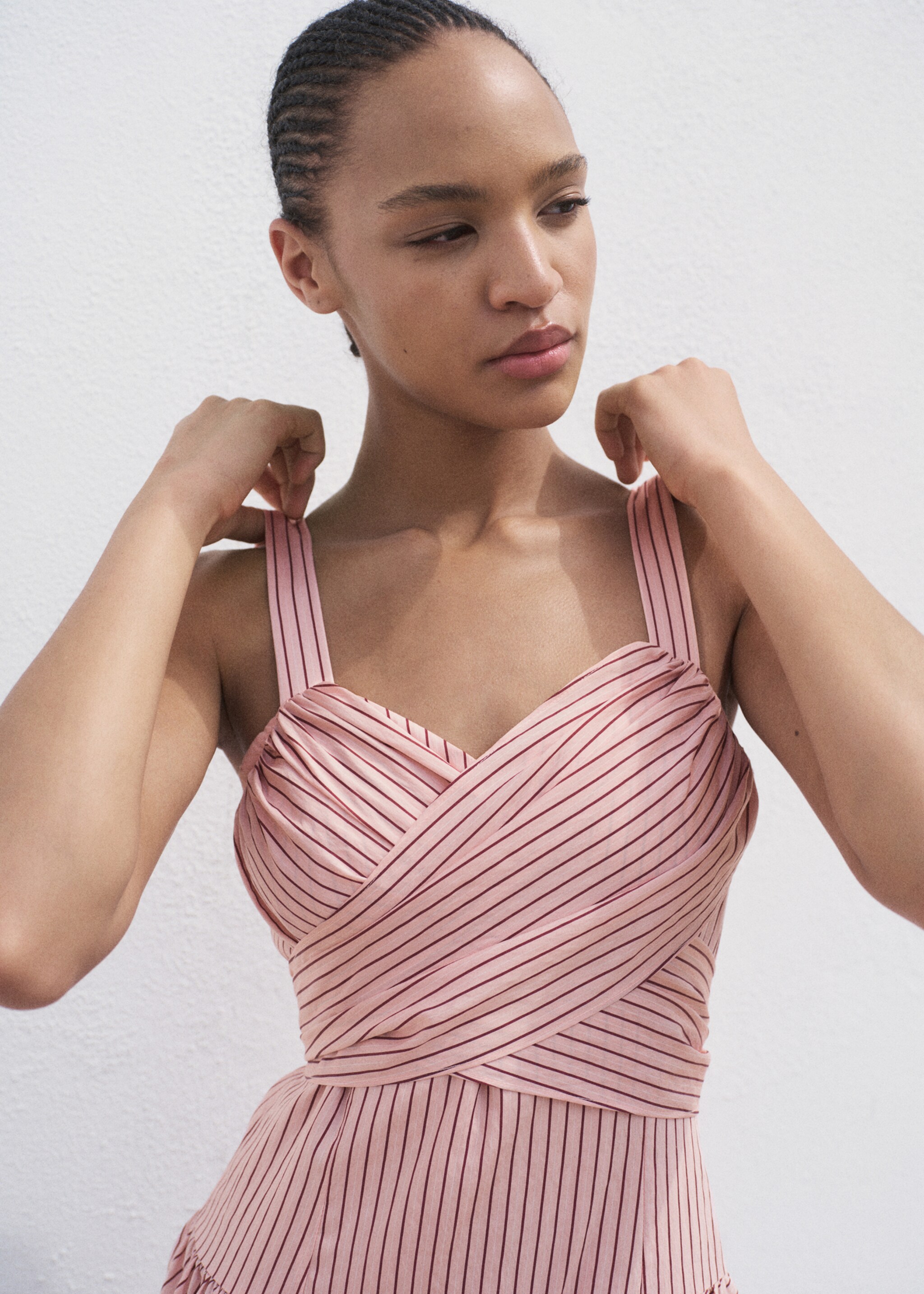 Striped wrap dress - Details of the article 1, Pink. Ref: 17034094-00.