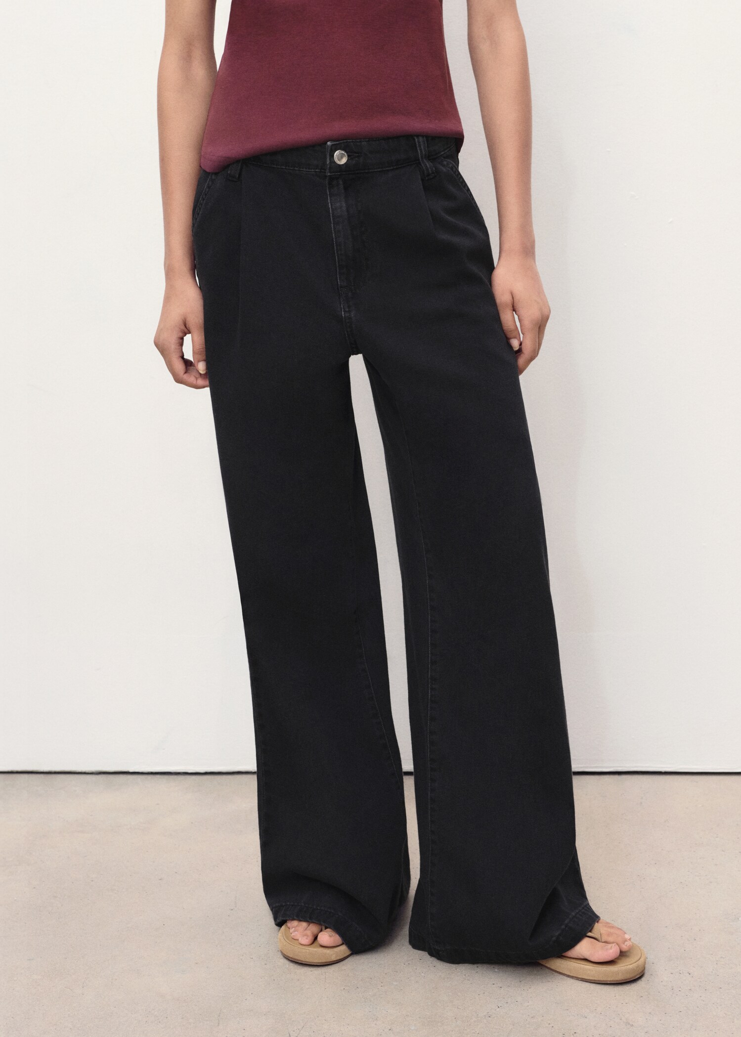 Wide-leg pleated jeans - Medium plane