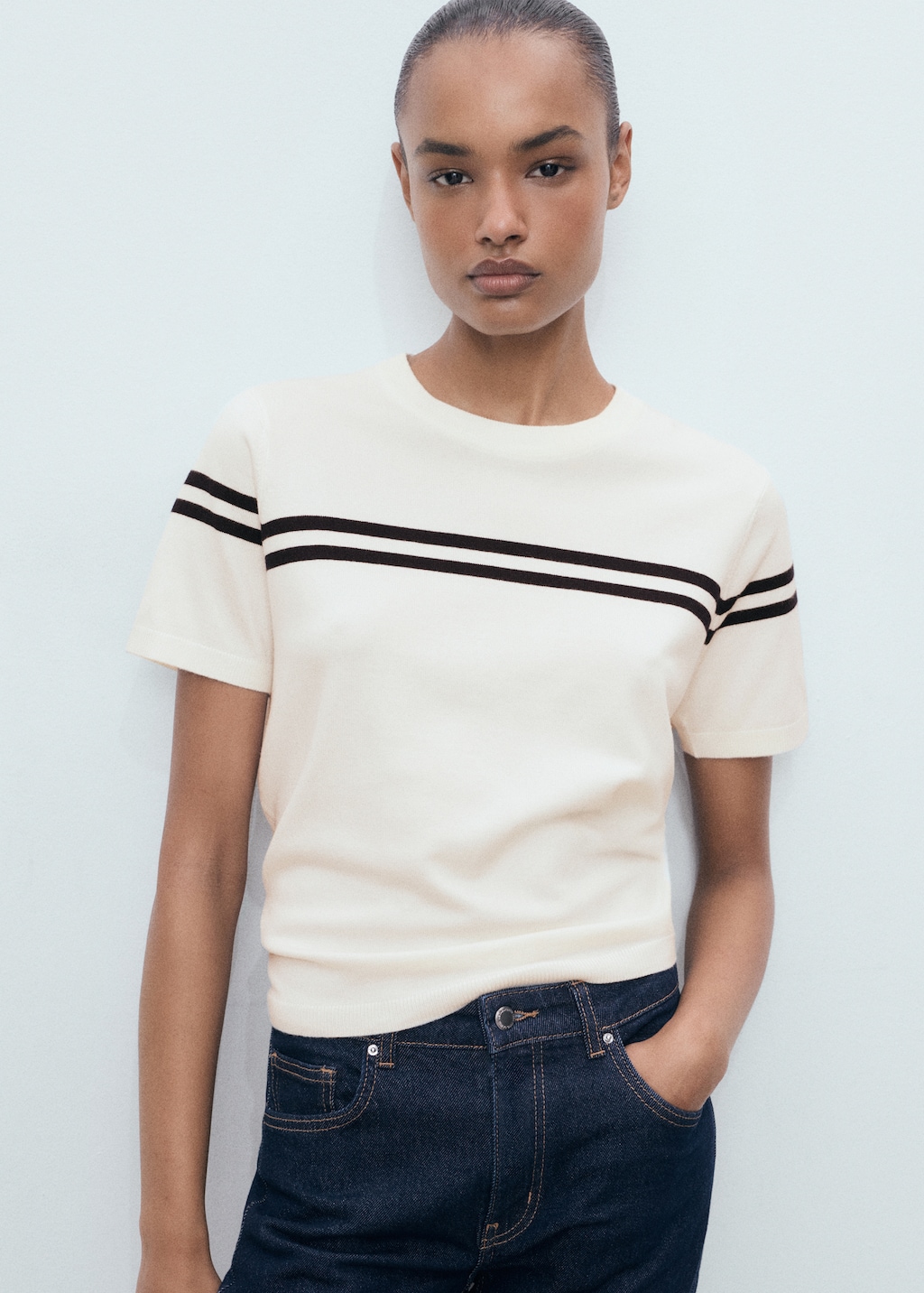 Mango Striped short-sleeved sweater