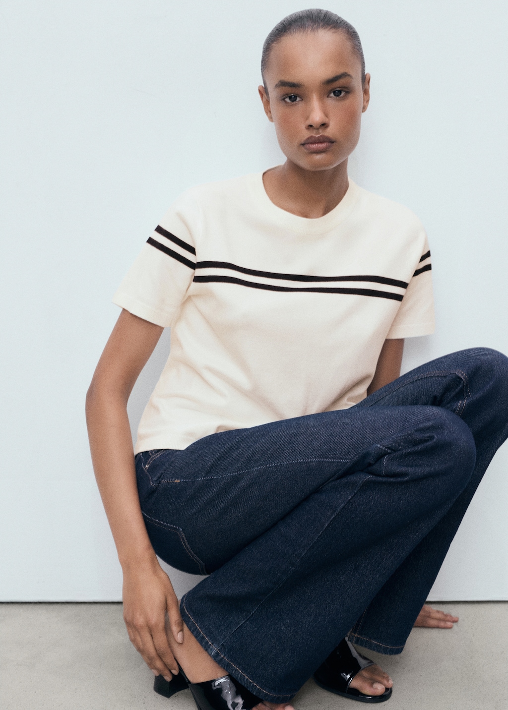 Striped short-sleeved sweater