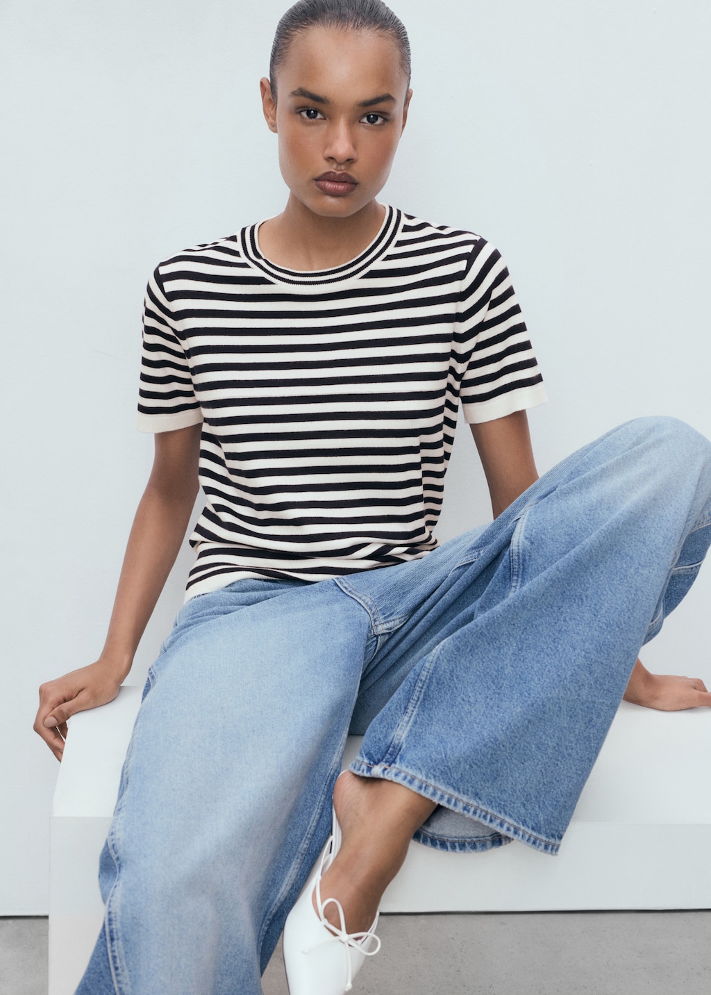 Mango Striped short-sleeved sweater