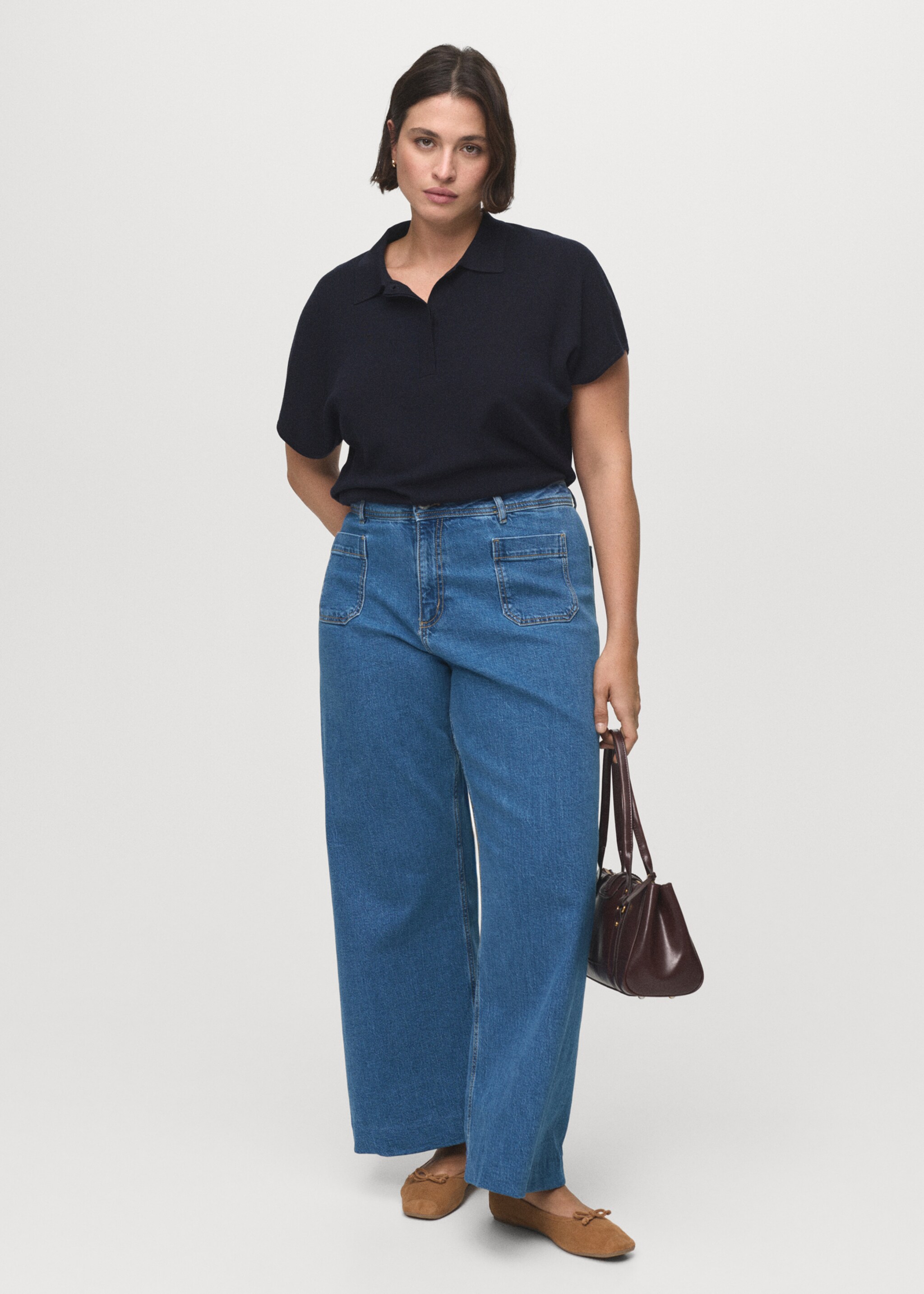 Wideleg-Jeans mit Taschen - Detail des Artikels 3, Mittelblau. Ref: 17034113-00.