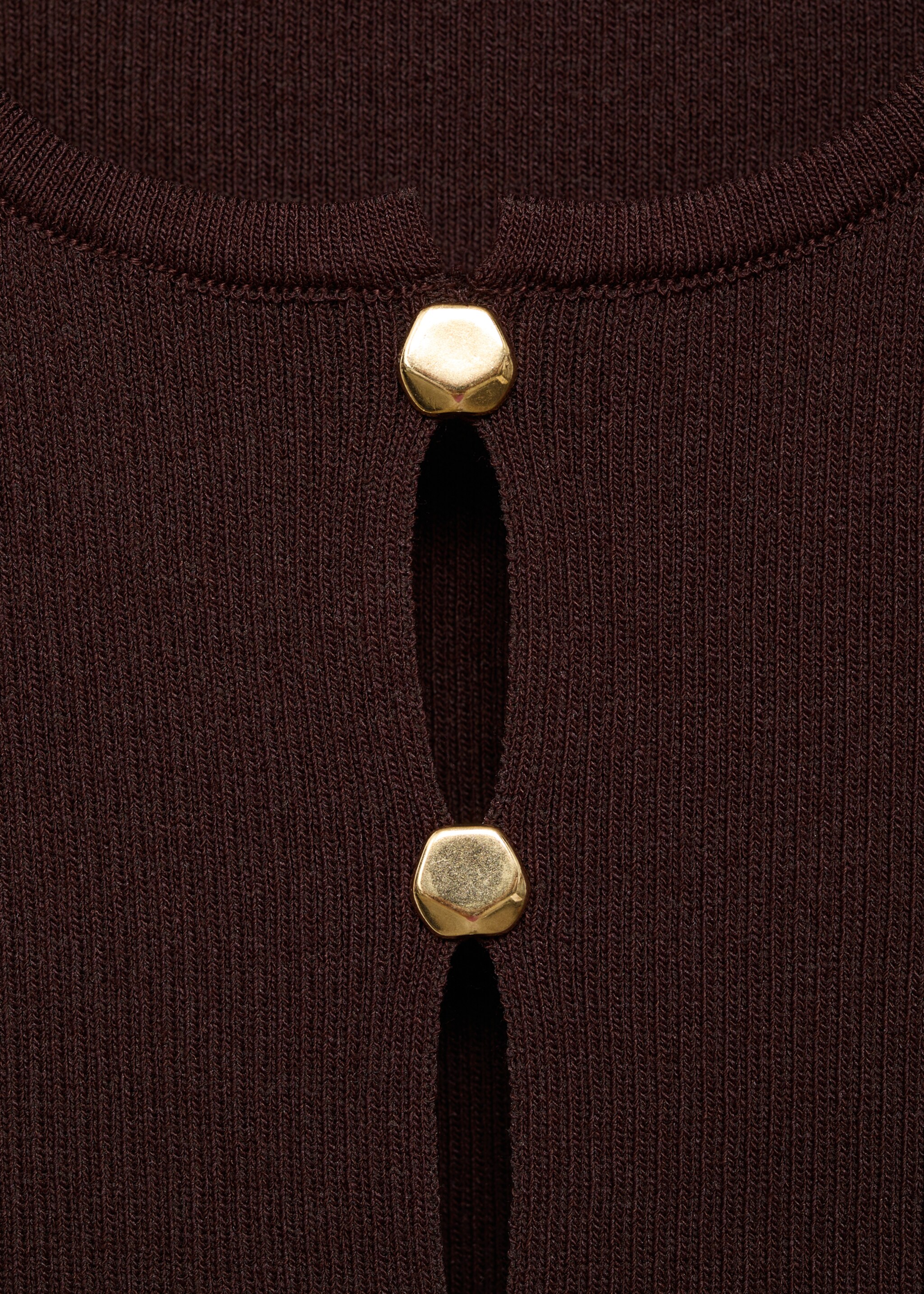Knitted gilet with slits - Details of the article 8, Brown. Ref: 17034140-00.