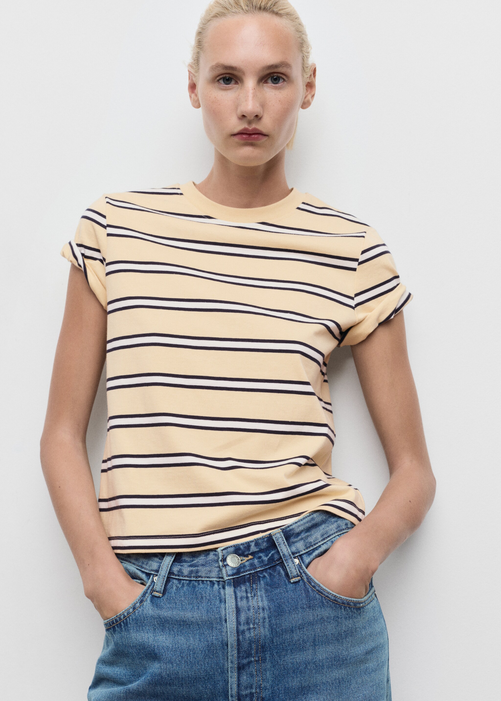T-shirt algodão riscas - Plano médio