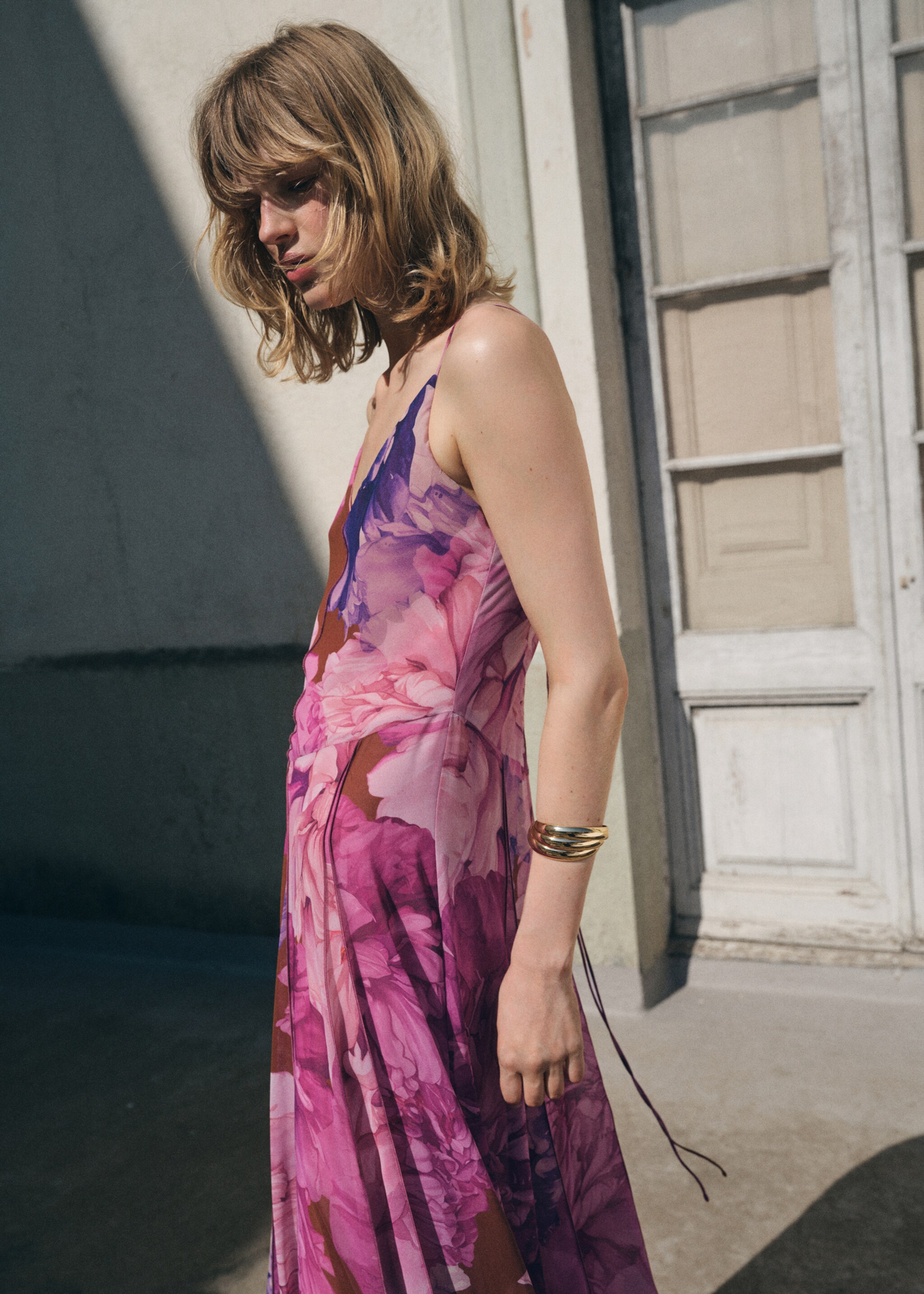Floral-print flared dress - Medium plane, Purple. Ref: 17034146-00.