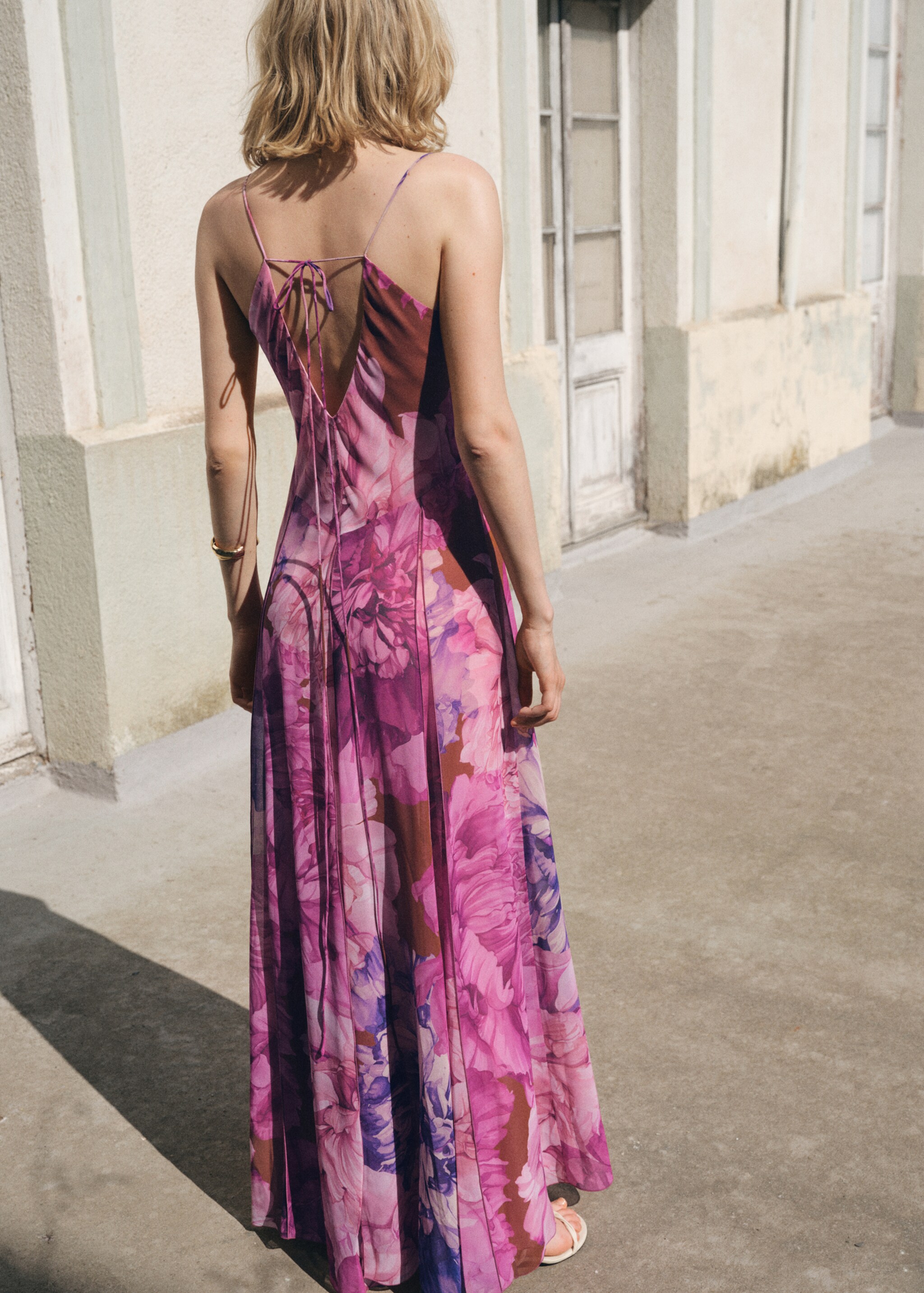 Floral-print flared dress - Reverse of the article, Purple. Ref: 17034146-00.