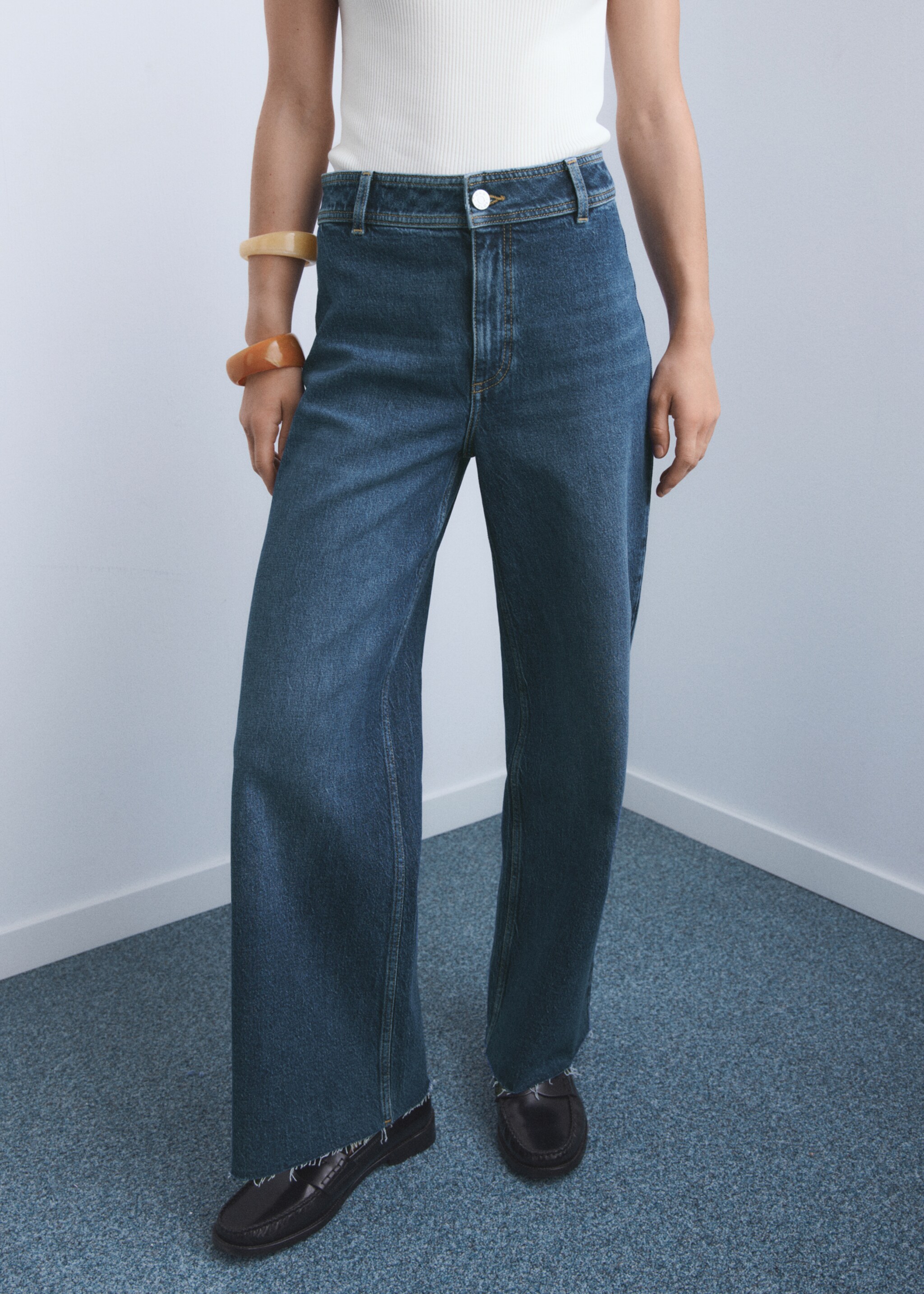 Jean style jupe-culotte Catherin taille haute - Plan moyen, Bleu foncé. Ref: 17034424-00.