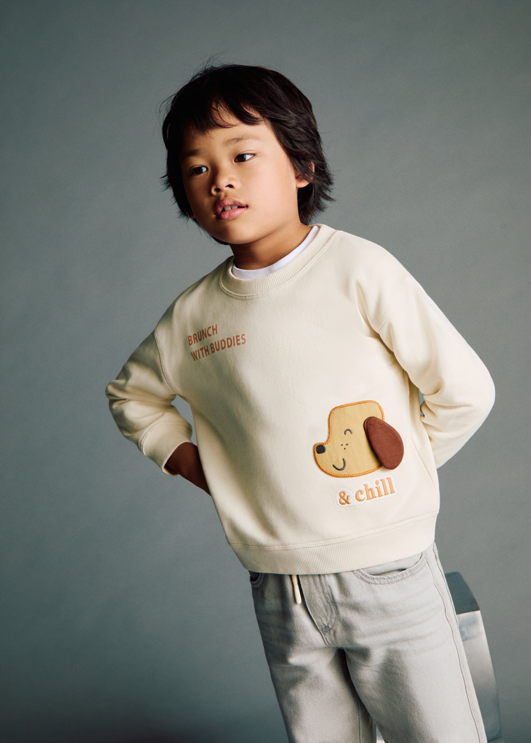 Embroidered animals sweatshirt - Medium plane, Ecru. Ref: 17034430-00.