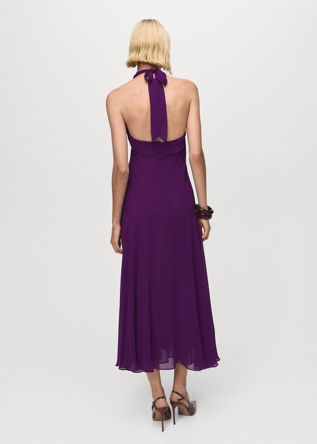 Mango Halter-neck pleated dress