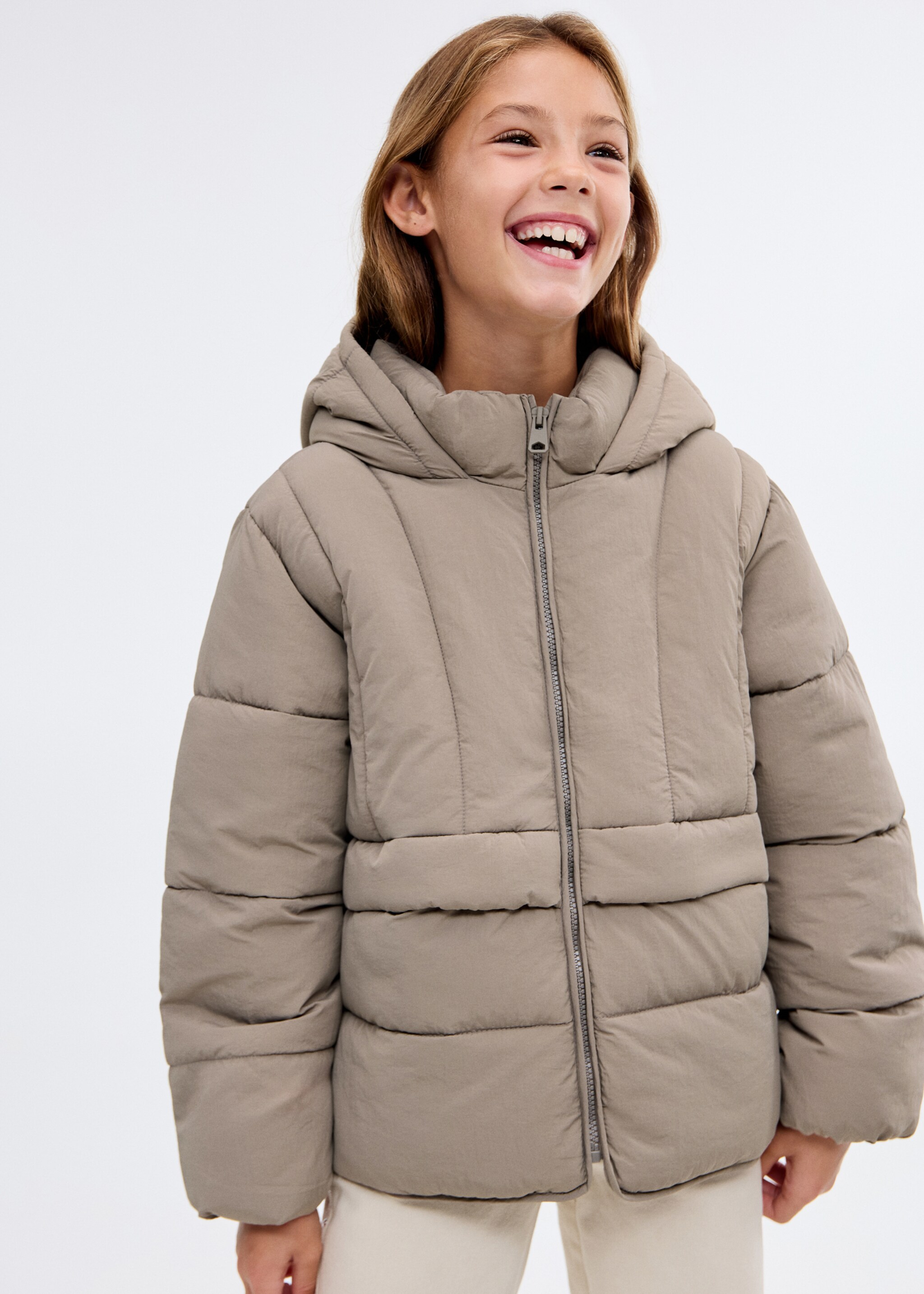 Hood quilted coat - Medium plane, Brown. Ref: 17034774-00.