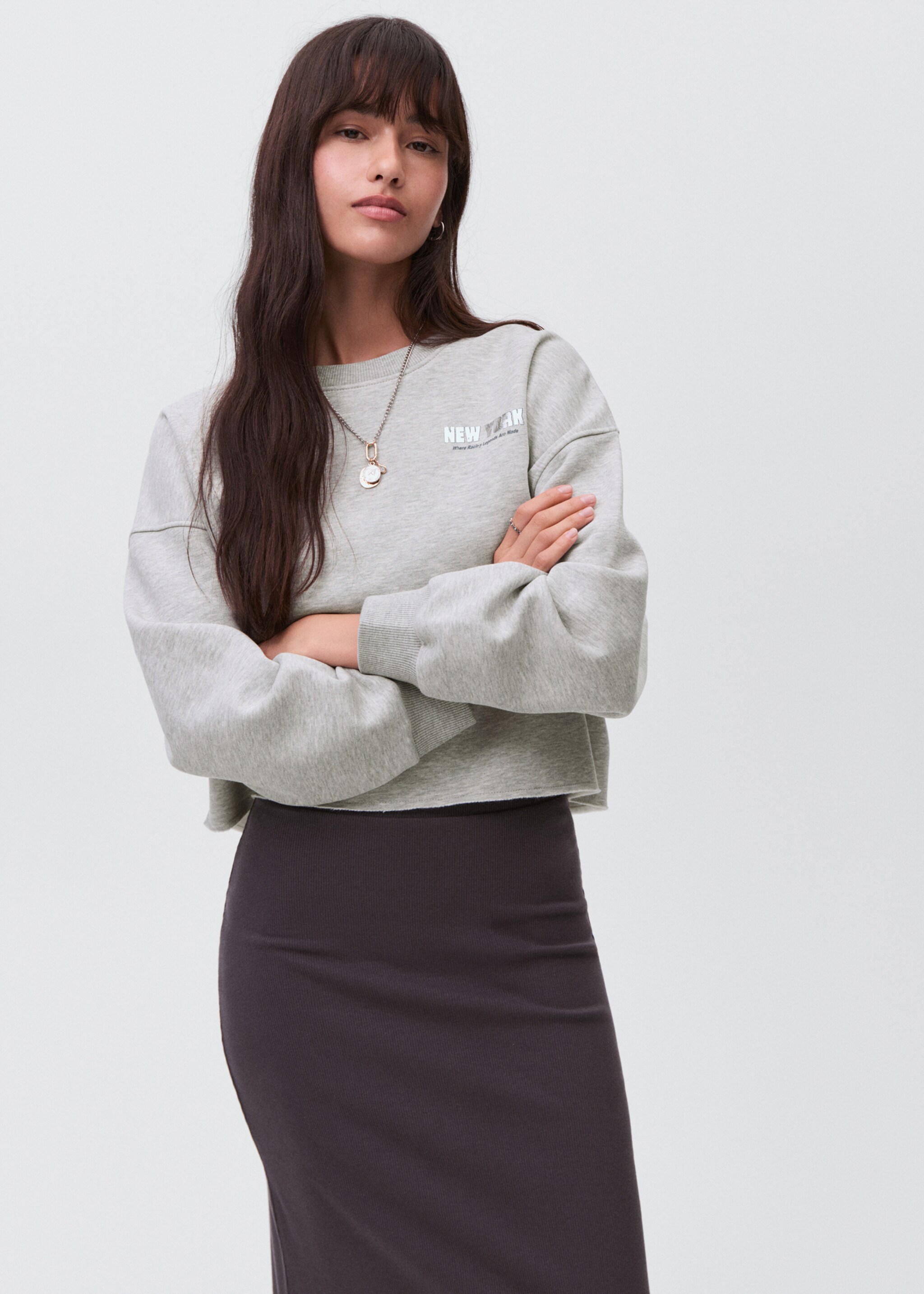 Printed cotton sweatshirt - Medium plane, Light Heather Grey. Ref: 17034777-00.