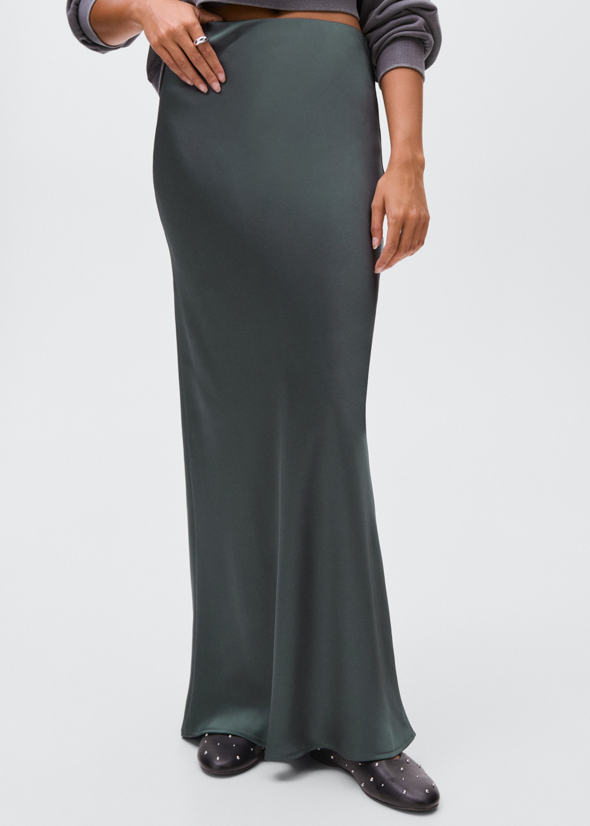 Satin long skirt - Medium plane, Petrol Blue. Ref: 17034778-00.