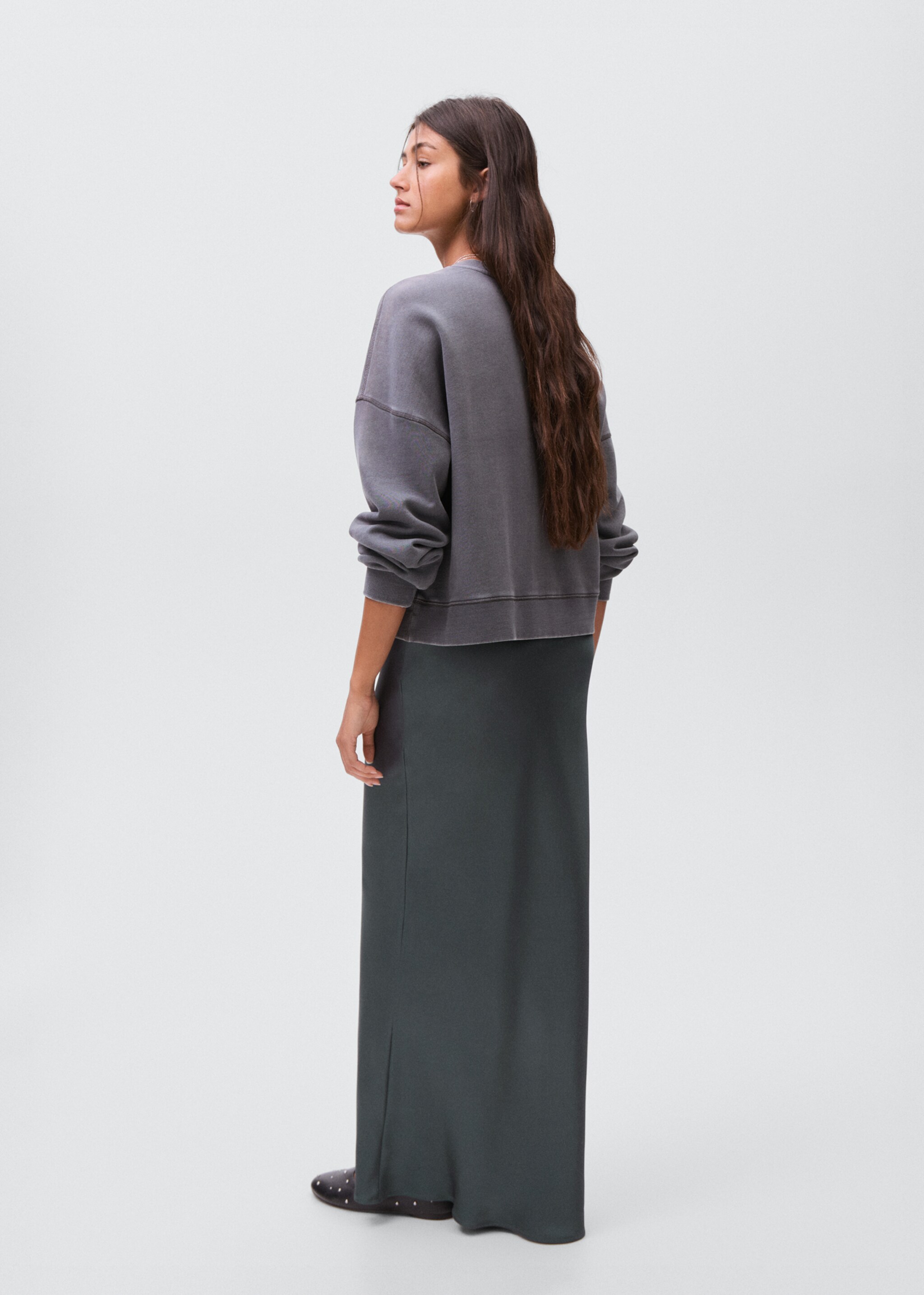 Satin long skirt - Reverse of the article, Petrol Blue. Ref: 17034778-00.