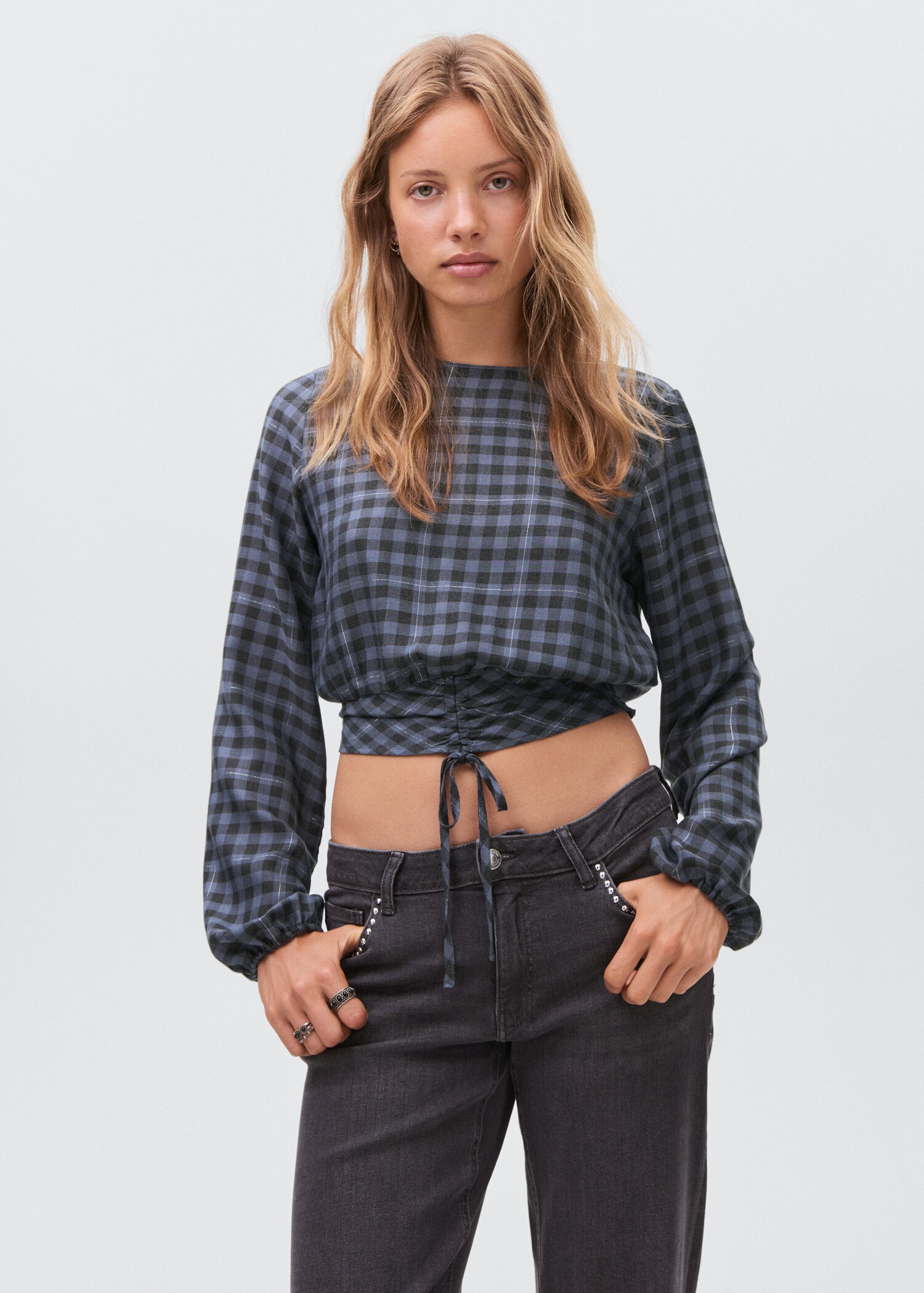 Check blouse with lurex detail - Medium plane