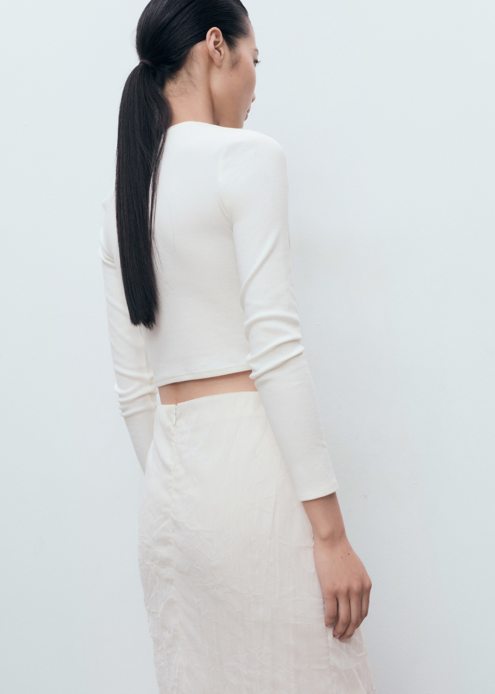 Long-sleeved cropped t-shirt - Reverse of the article, Off White. Ref: 17034781-00.