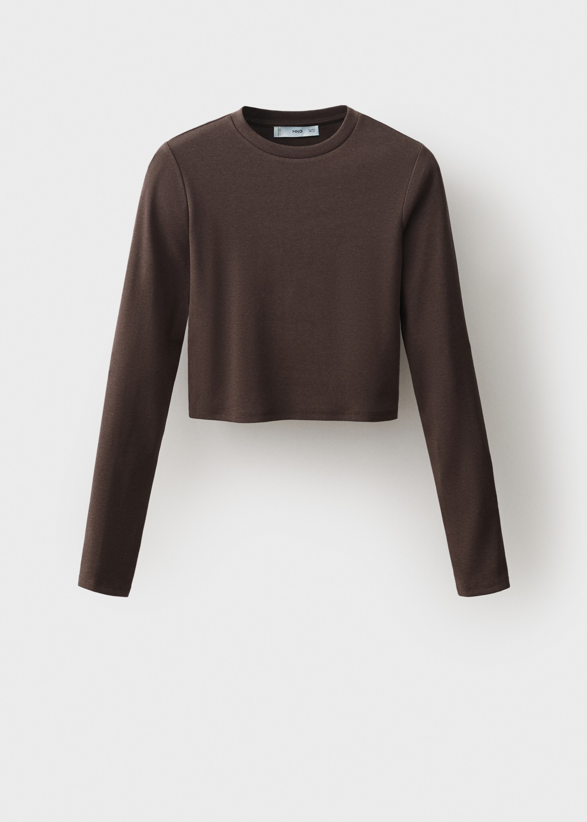 Long-sleeved cropped t-shirt - Article without model, Brown. Ref: 17034781-00.