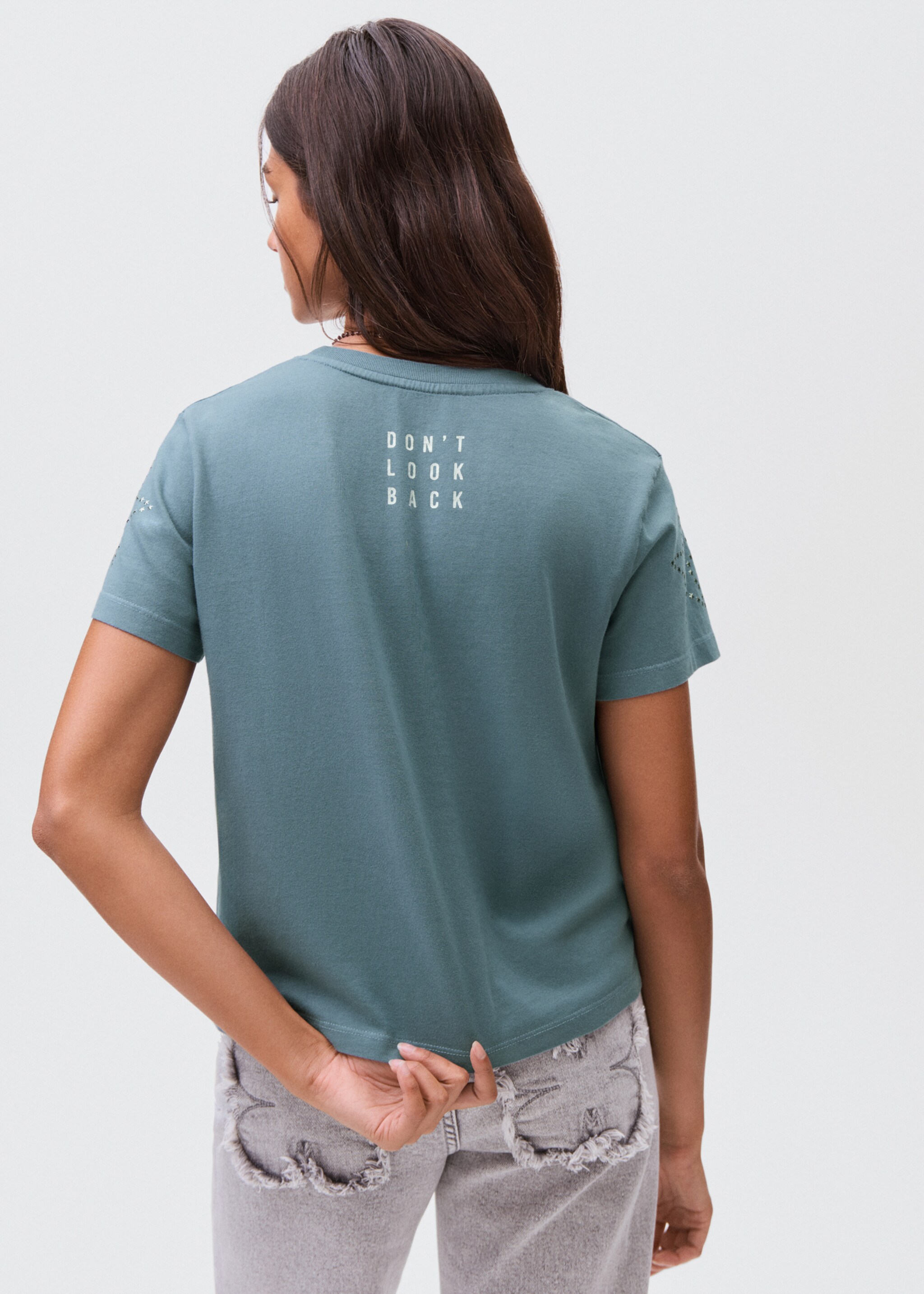 Camiseta tachas estrella - Reverso del artículo, Verde. Ref: 17034782-00.