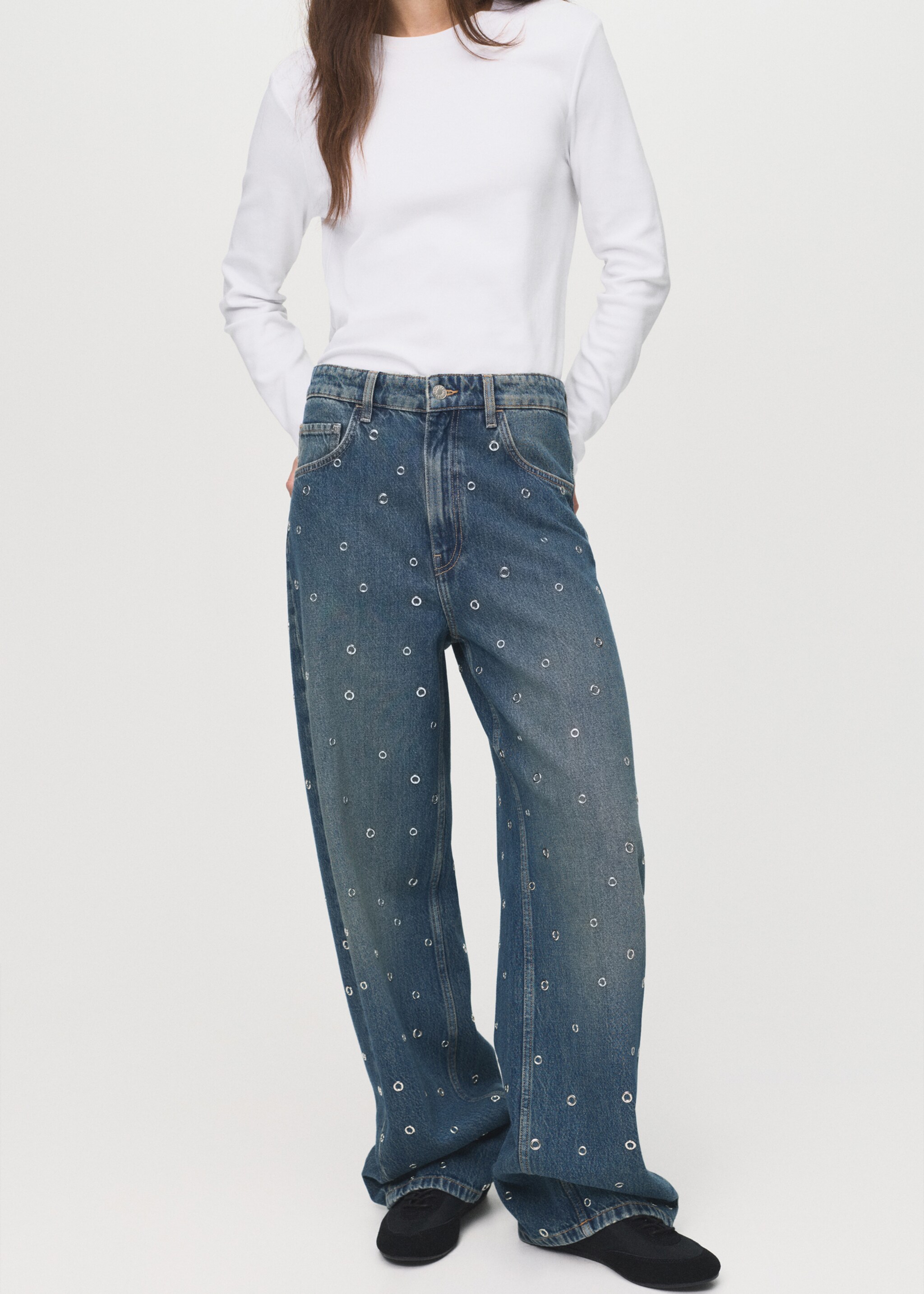 Balloon jeans with eyelets - Medium plane, Dark Vintage Blue. Ref: 17034791-00.
