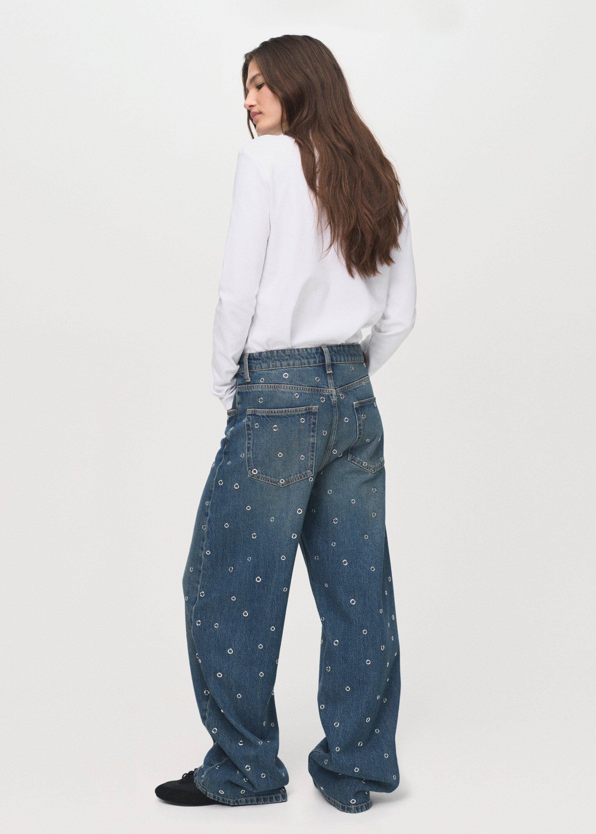 Balloon jeans with eyelets - Reverse of the article, Dark Vintage Blue. Ref: 17034791-00.