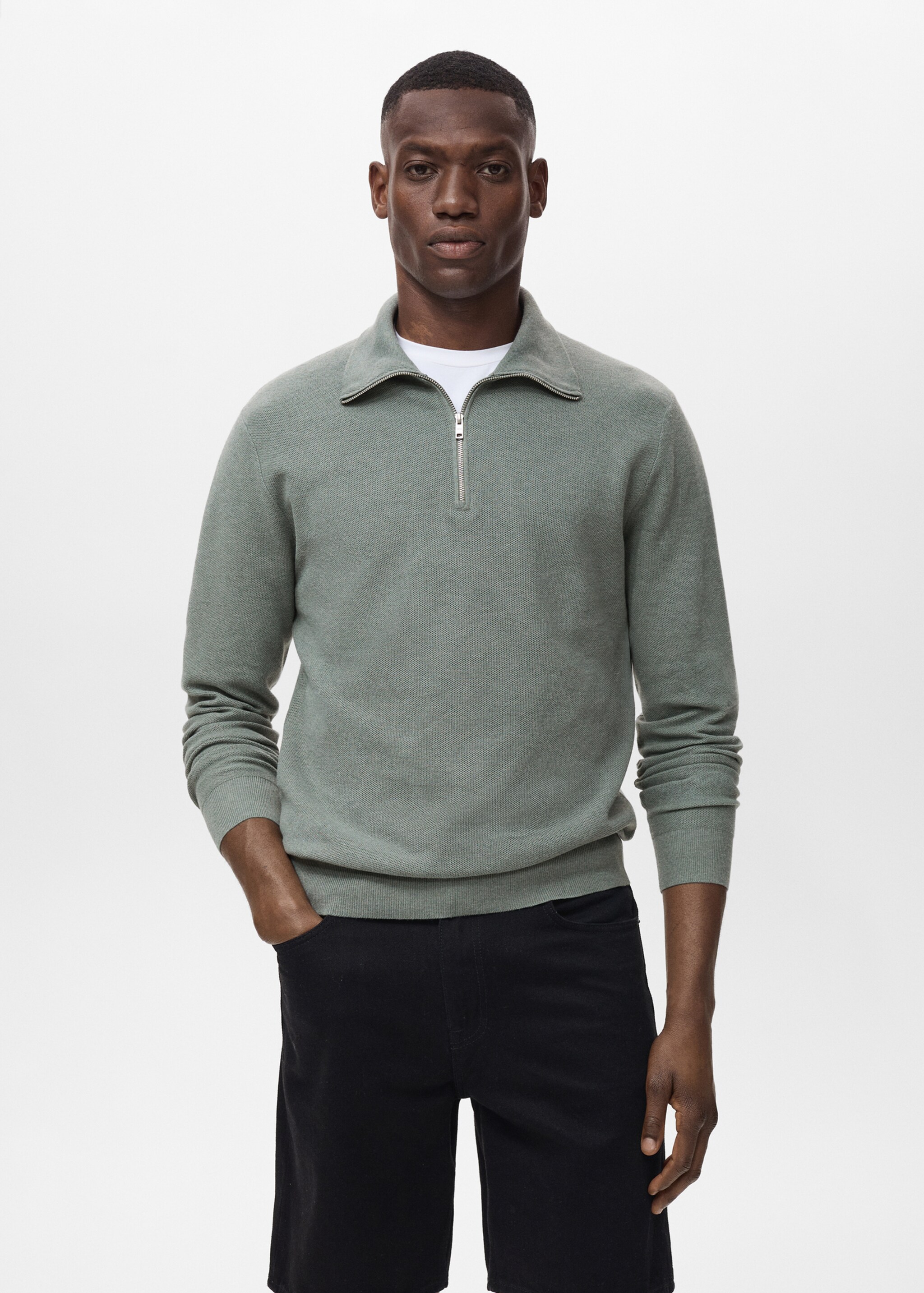 Microstructure sweater with zipper collar - Medium plane