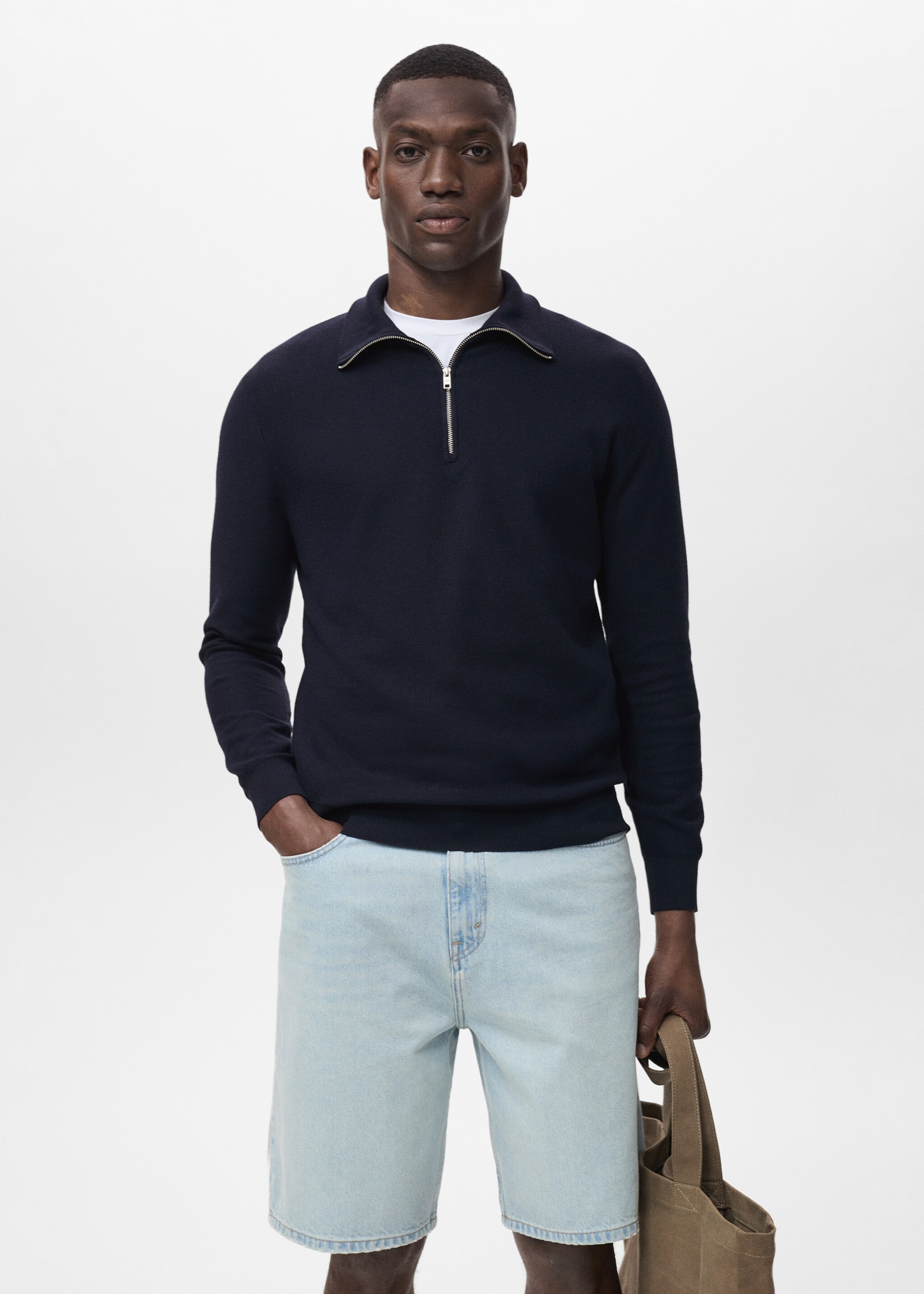 Microstructure sweater with zipper collar - Medium plane
