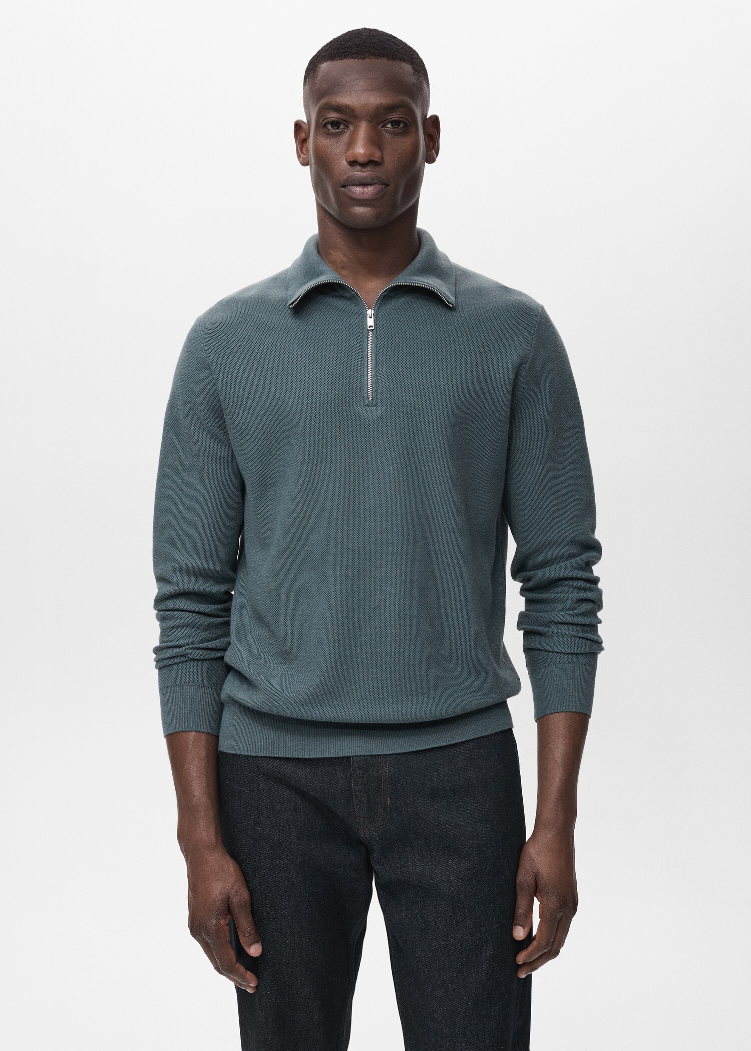 Microstructure sweater with zipper collar - Medium plane