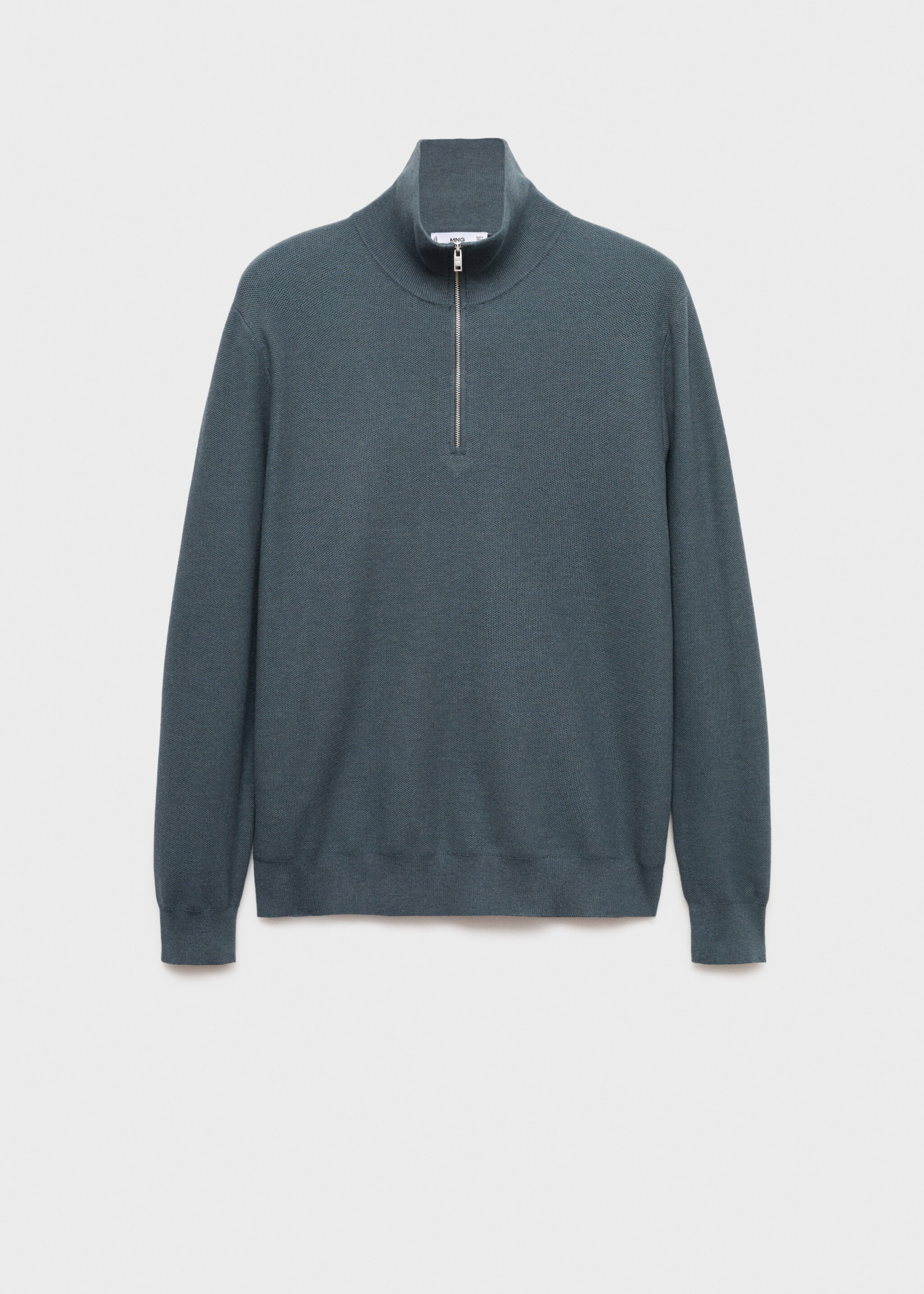 Microstructure sweater with zipper collar - Article without model, Petrol Blue. Ref: 17035146-00.
