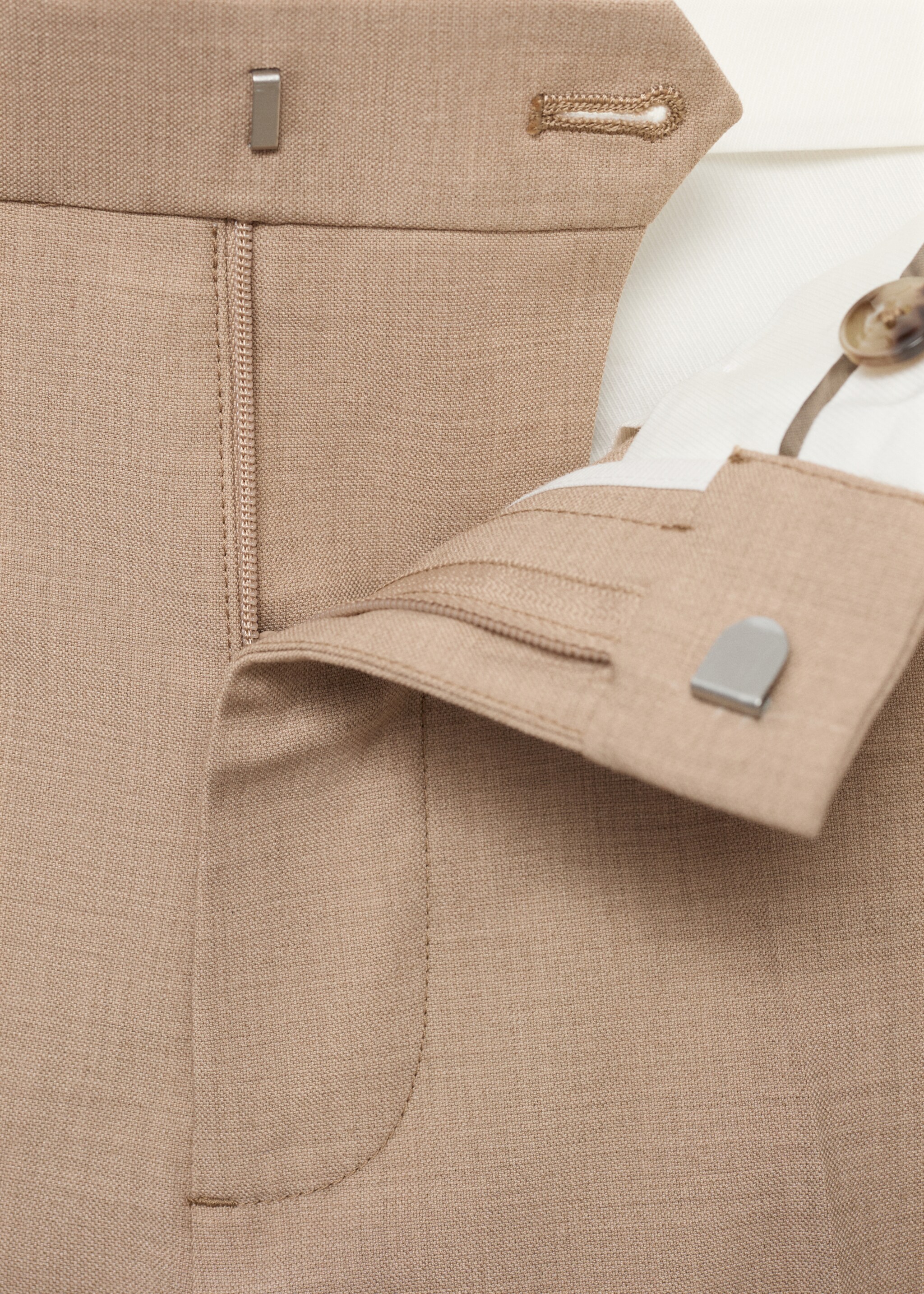 Stretch fabric super slim-fit suit trousers - Details of the article 8, Beige. Ref: 17035155-00.