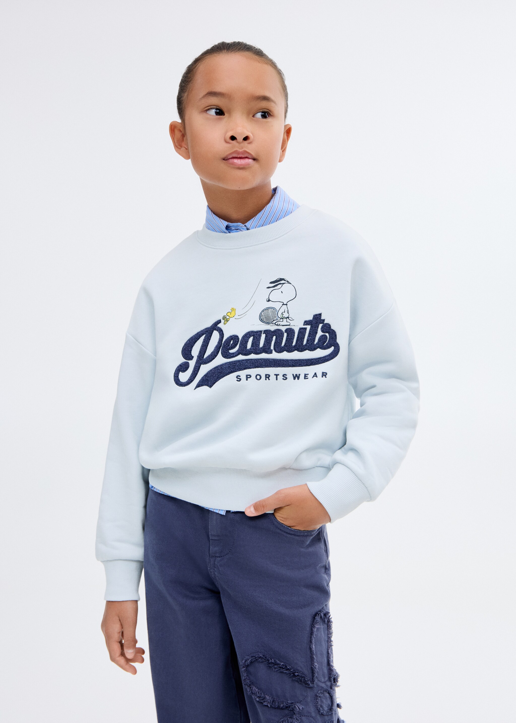 Embroidered Snoopy sweatshirt - Medium plane, Sky Blue. Ref: 17035159-00.