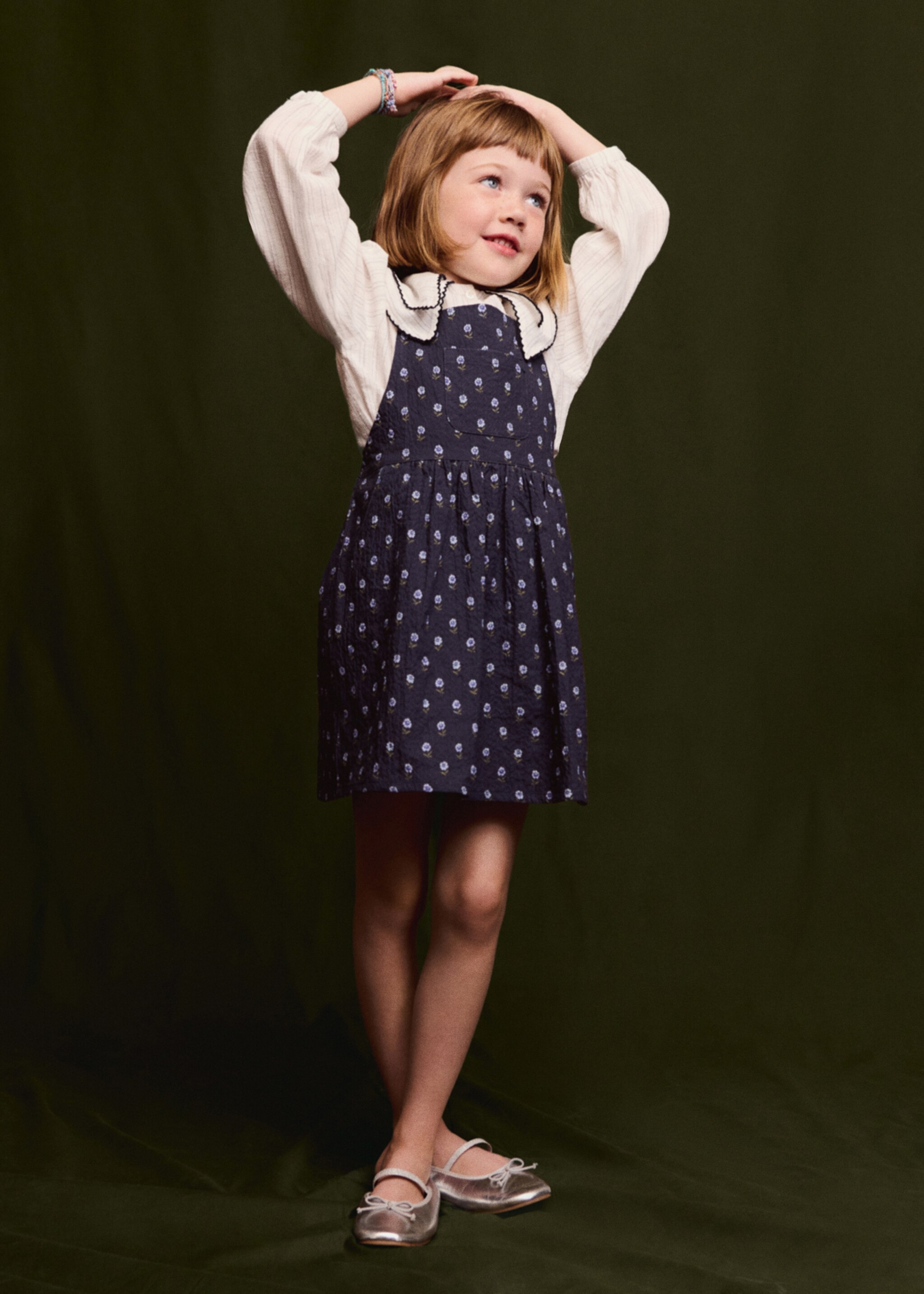 Floral printed denim dress - Details of the article 5, Navy. Ref: 17035162-00.